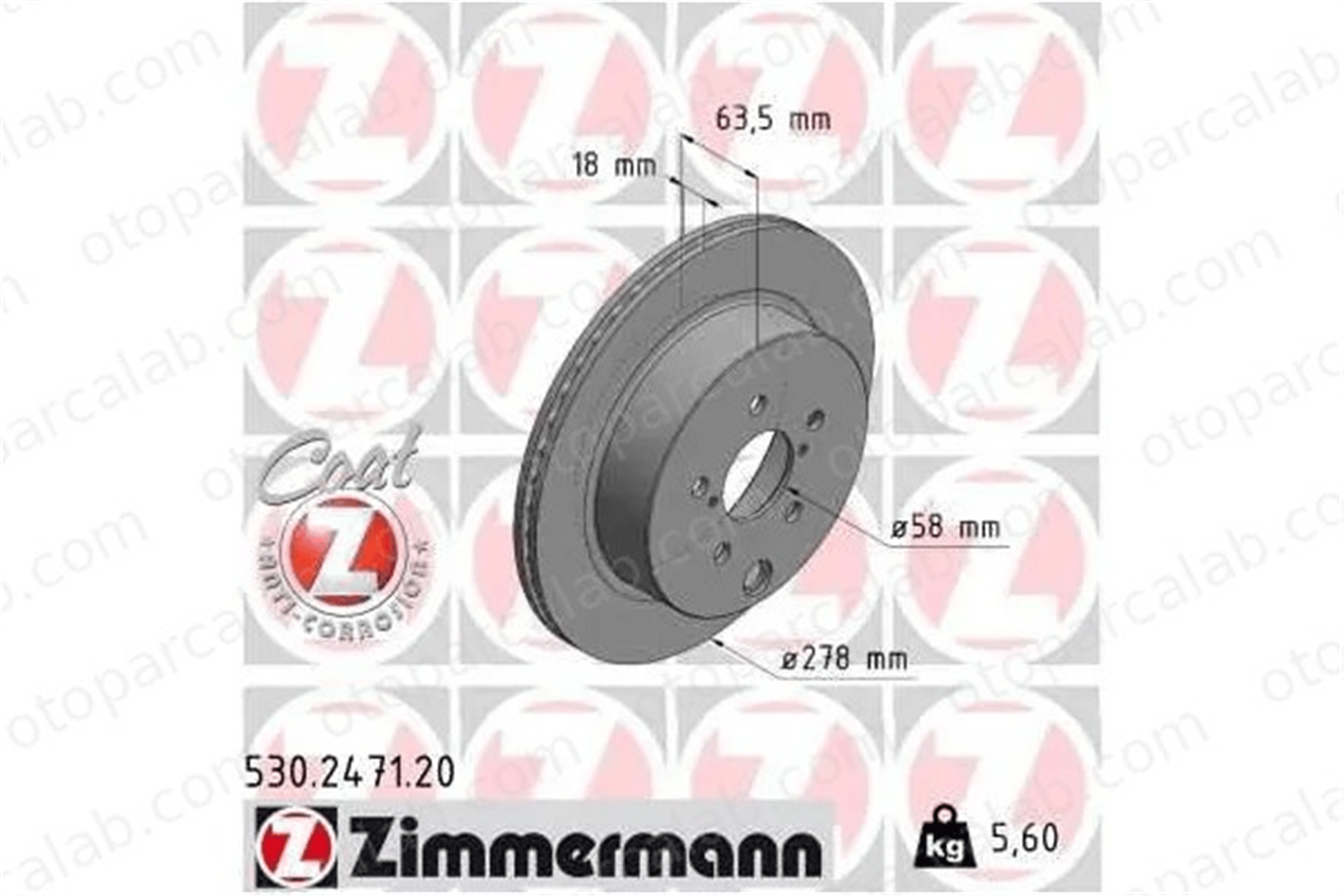 ZIMMERMANN 530.2471.20 Fren Disk Ayna Arka Sağ ve Sol SUBARU FORESTER 26700SG000