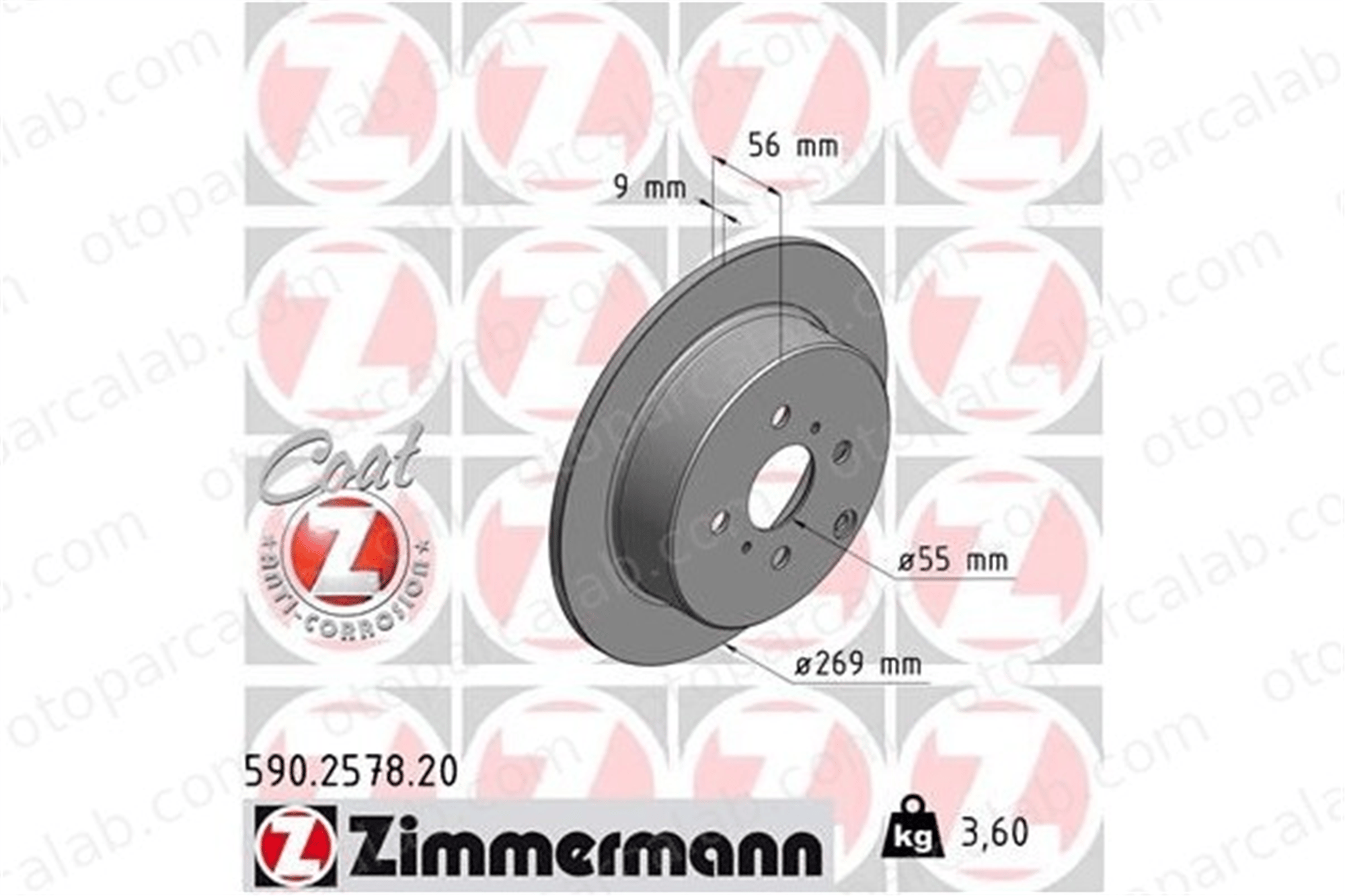 ZIMMERMANN 590.2578.20 Fren Disk Ayna Ön Sağ ve Sol TOYOTA COROLLA COROLLA Station wagon 8160117 3502102