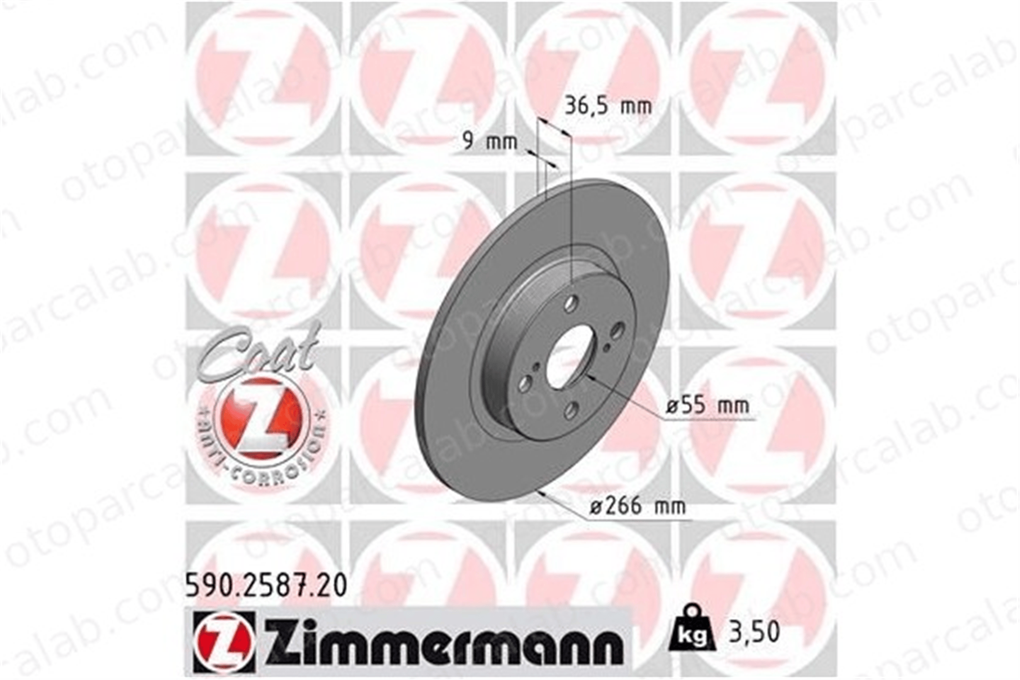 ZIMMERMANN 590.2587.20 Fren Disk Ayna Arka Sağ ve Sol TOYOTA COROLLA Compact COROLLA Liftback 4243112150
