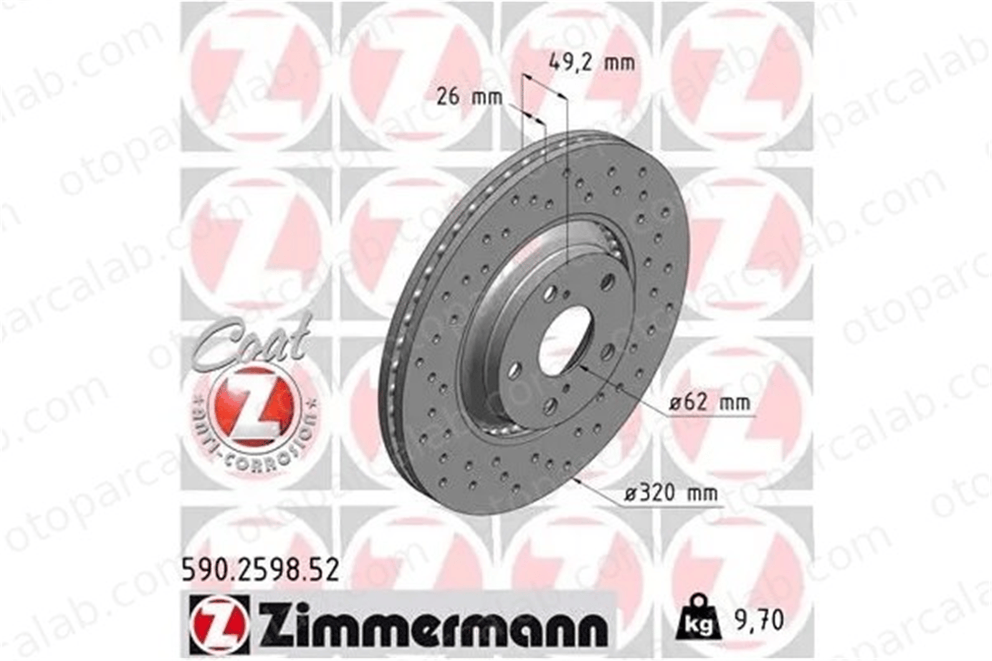 ZIMMERMANN 590.2598.52 Fren Disk Ayna Ön Sağ ve Sol TOYOTA AVENSIS Station wagon AVENSIS Sedan 4351205090