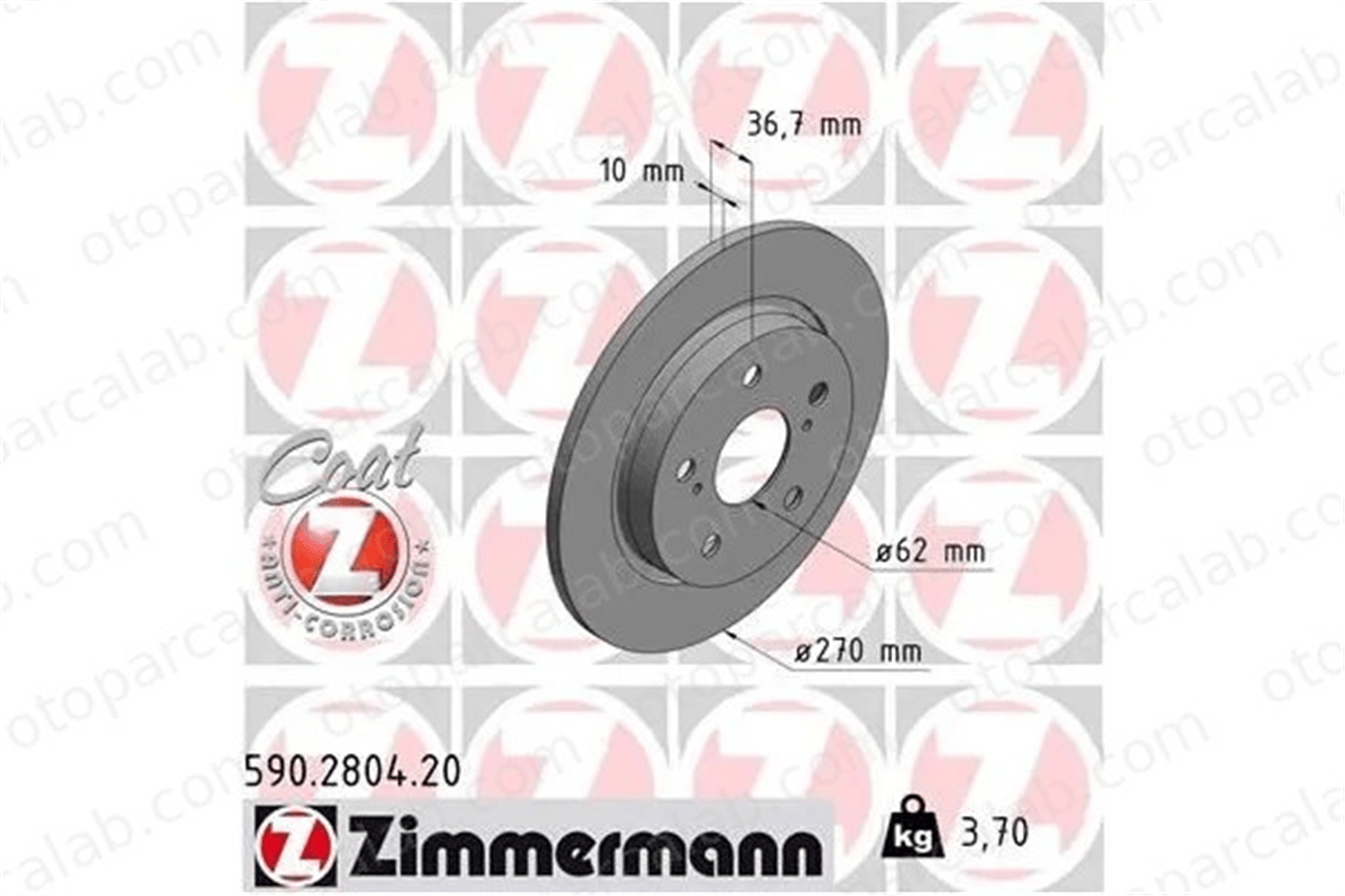 ZIMMERMANN 590.2804.20 Fren Disk Ayna Arka Sağ ve Sol TOYOTA AURIS AURIS Station wagon 4243102170 4243112280