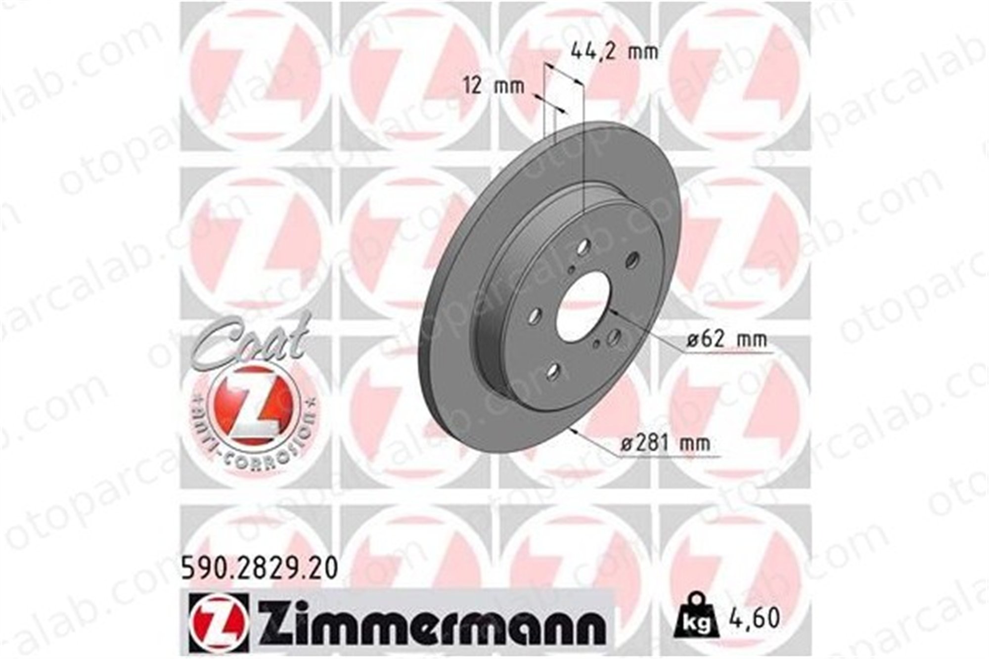 ZIMMERMANN 590.2829.20 Fren Disk Ayna Arka Sağ ve Sol TOYOTA RAV 4 V LEXUS NX 4243178010
