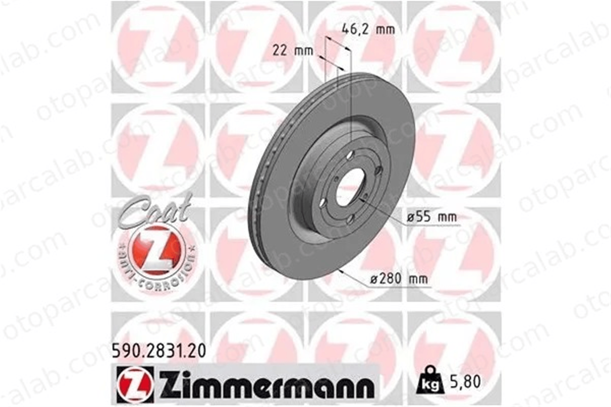 ZIMMERMANN 590.2831.20 Fren Disk Ayna Ön Sağ ve Sol TOYOTA YARIS 435120D210