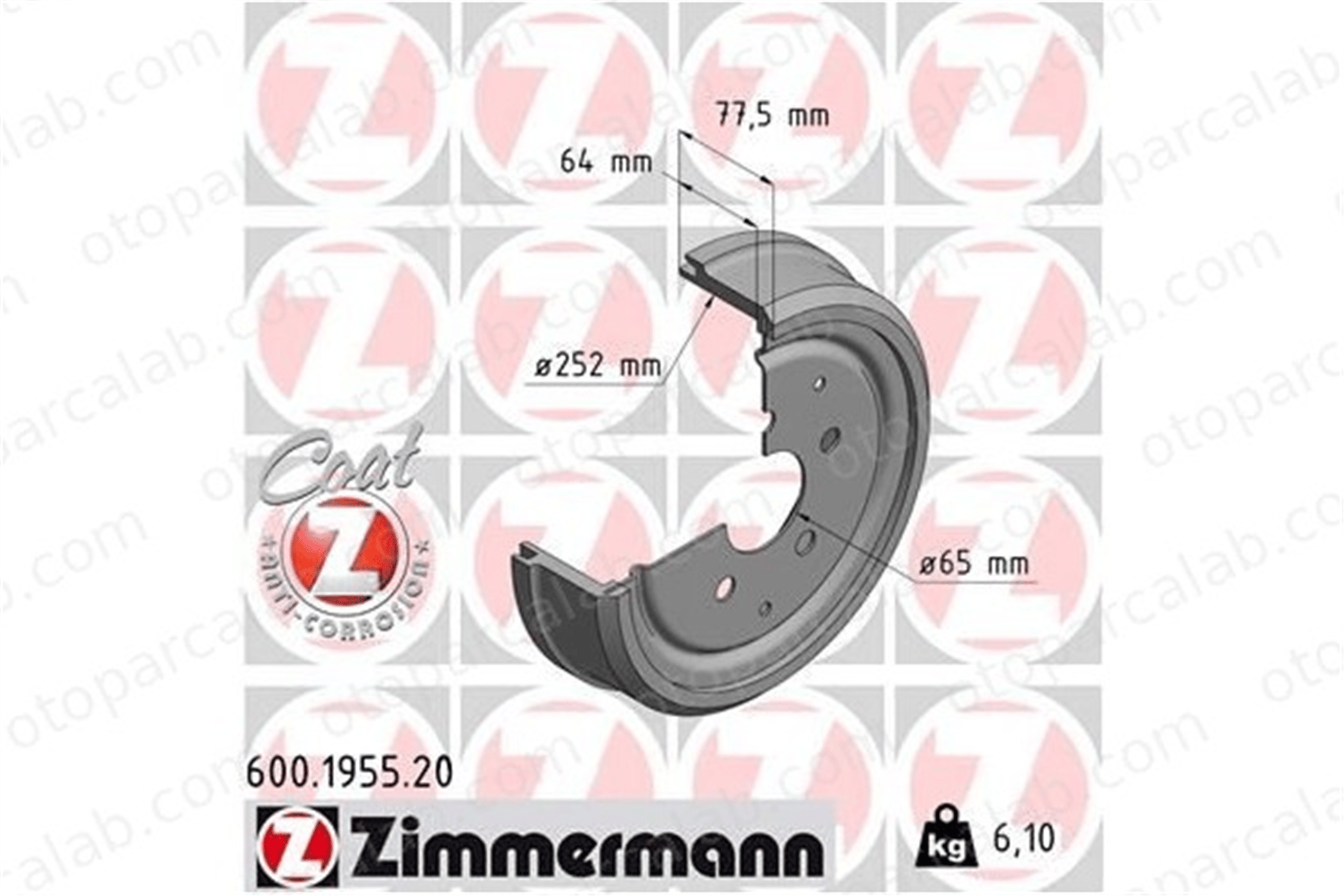 ZIMMERMANN 600.1955.20 Fren Disk Ayna Ön Sağ ve Sol VW TRANSPORTER T2 Minibüs/Otobüs TRANSPORTER T2 Panelvan/Van 211609615