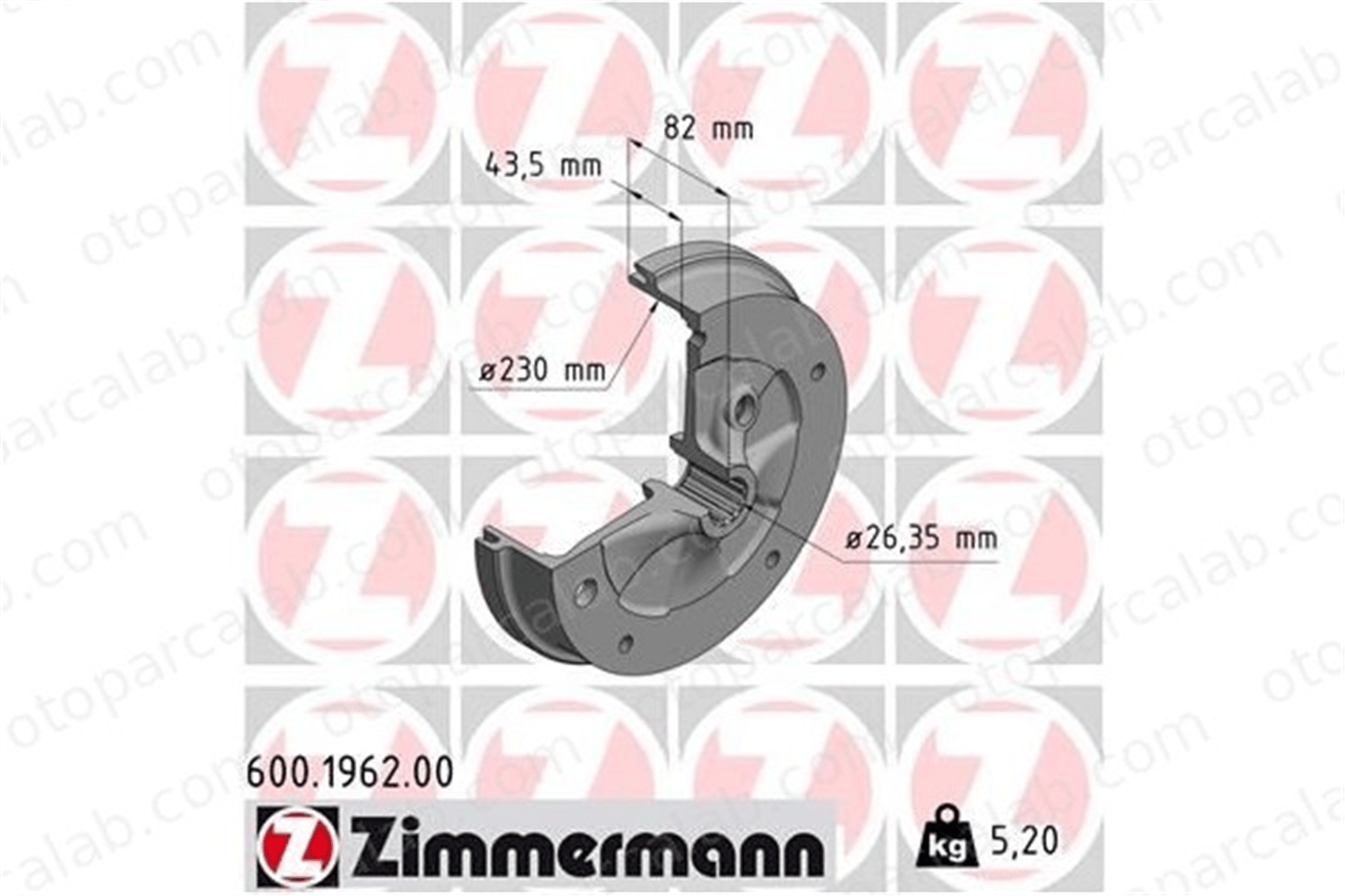 ZIMMERMANN 600.1962.00 Fren Disk Ayna Ön Sağ ve Sol VW KAEFER 113501615D