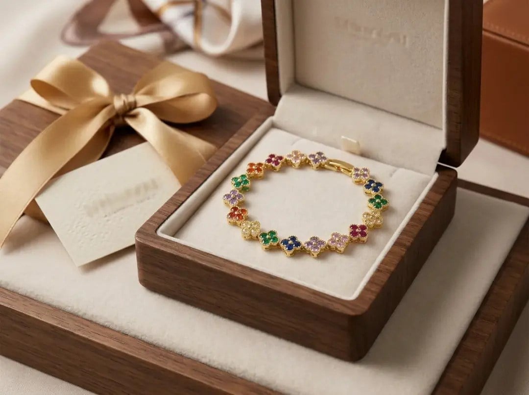 14K Renkli Taşlı Cleef Model Bileklik 