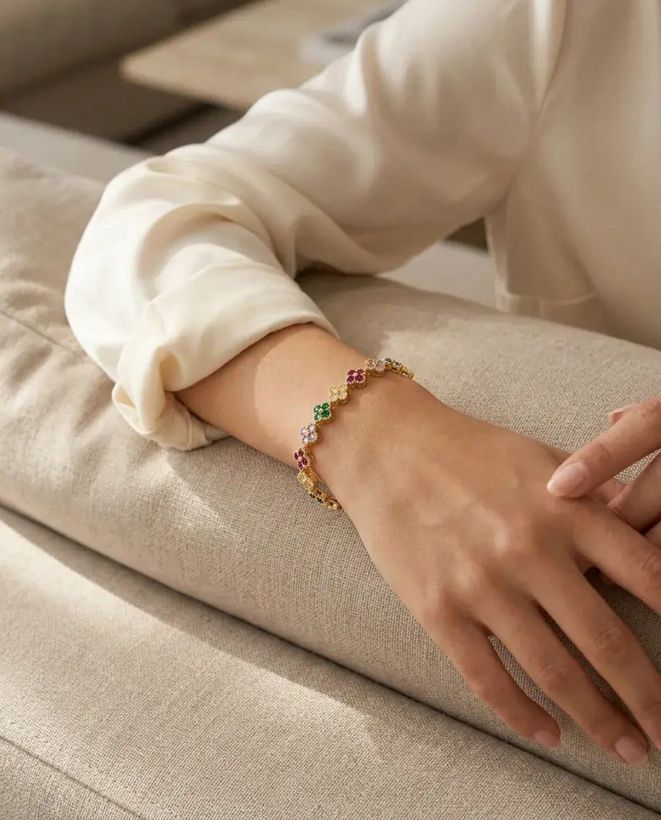 14K Renkli Taşlı Cleef Model Bileklik 