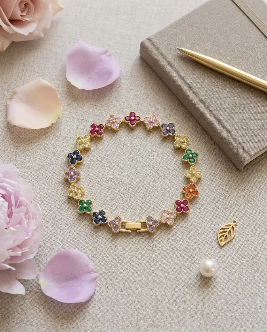 14K Renkli Taşlı Cleef Model Bileklik 