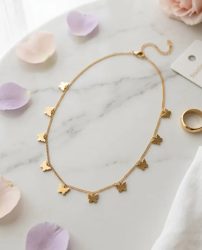 Çelik Mini Charm Kelebek Kolye
