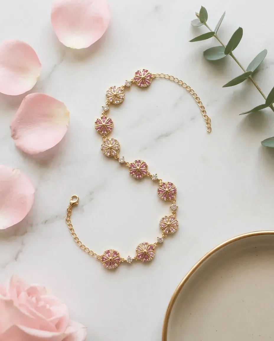 Çelik Pembe Lotus Bileklik