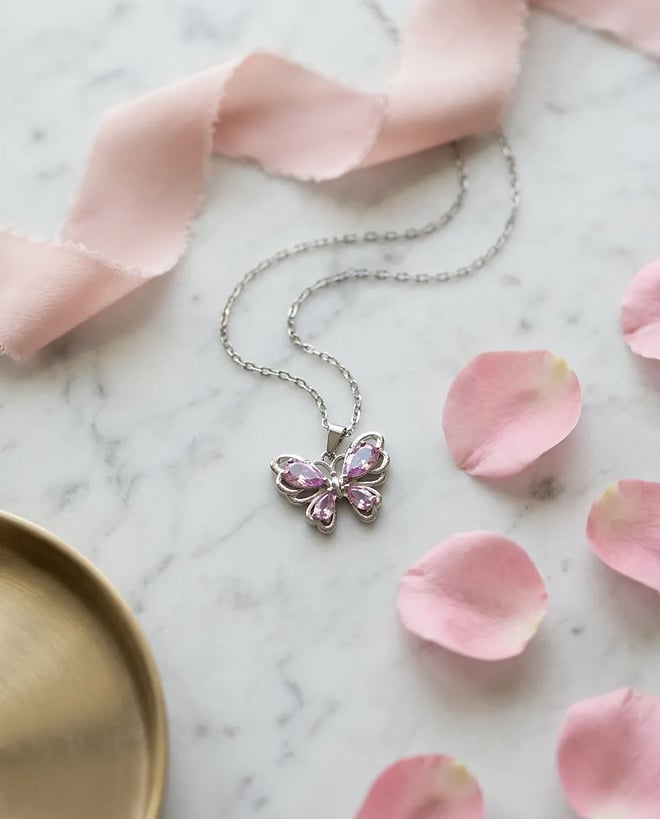 Çelik Pink Butterfly Kolye