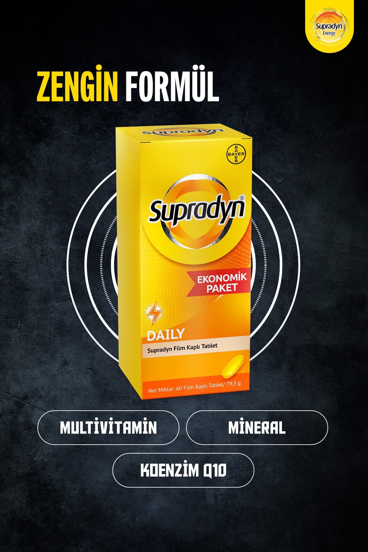 60 Film Kaplı Tablet | Koenzim Q10, Multivitamin ve Mineral İçeren Takviye Edici Gıda