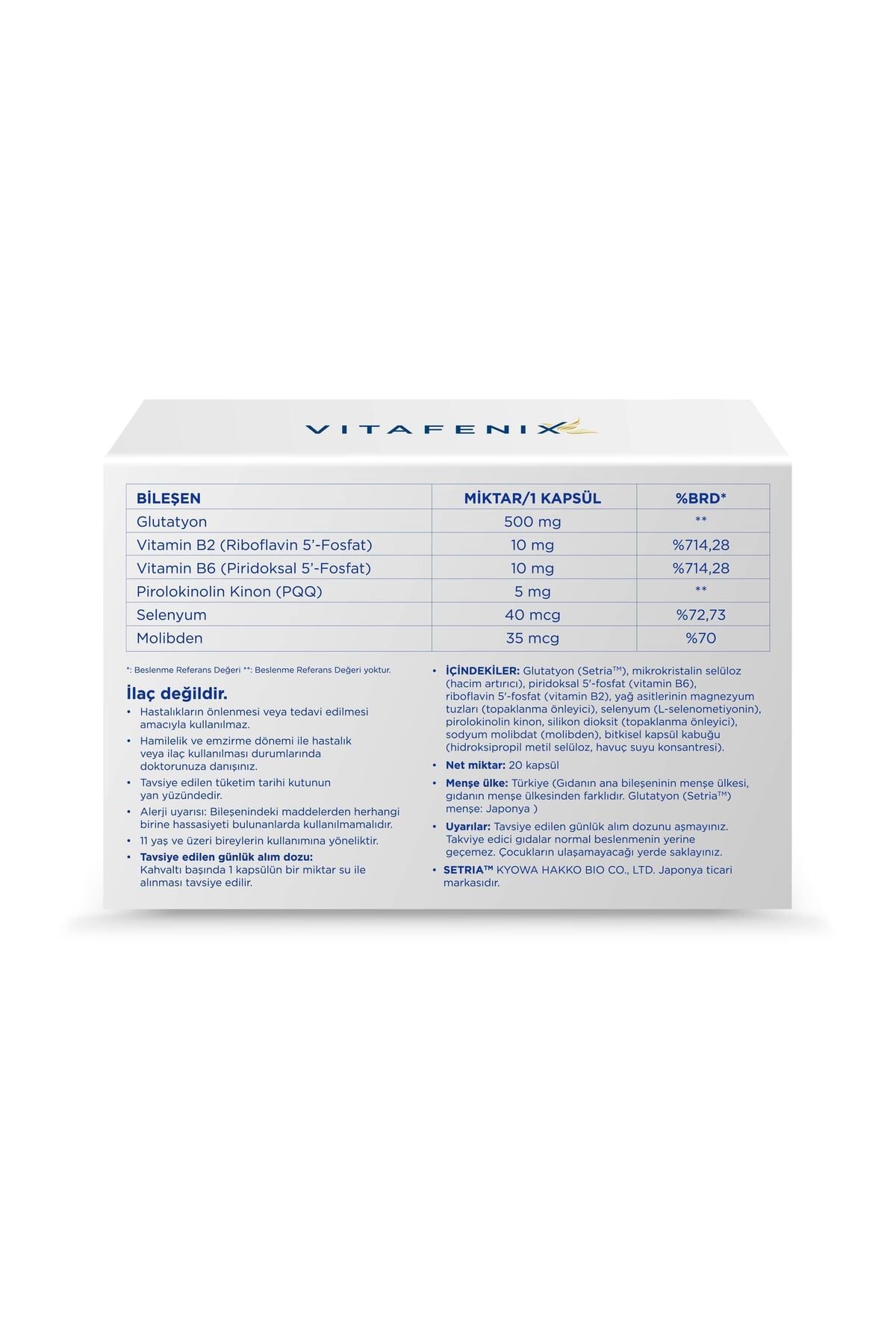 Angard Glutatyon (İNDİRGENMİŞ/REDUCED) Içeren Takviye Edici Gıda 20 Kapsül