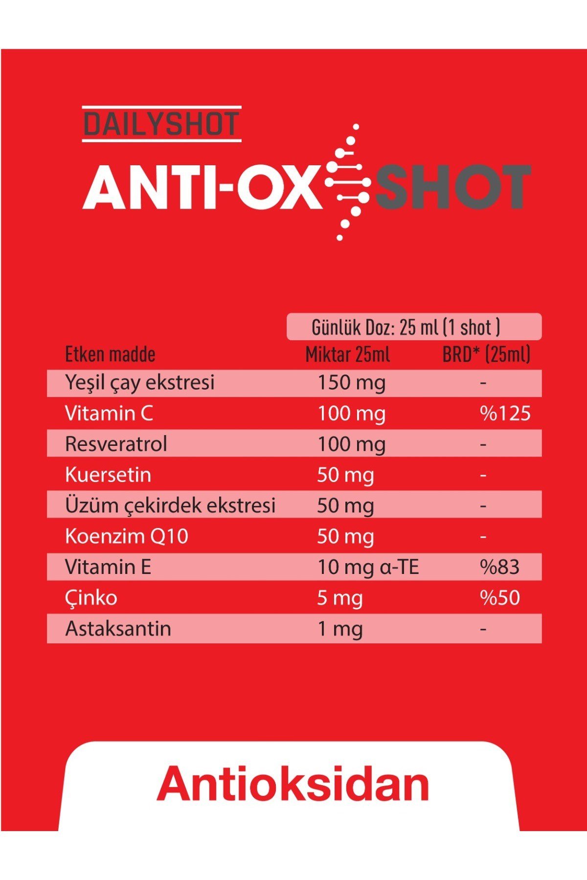 Antioxshot, Bitkisel Antioksidan Kompleks, Likit Antiox Shot, Resveratrol 14'lü