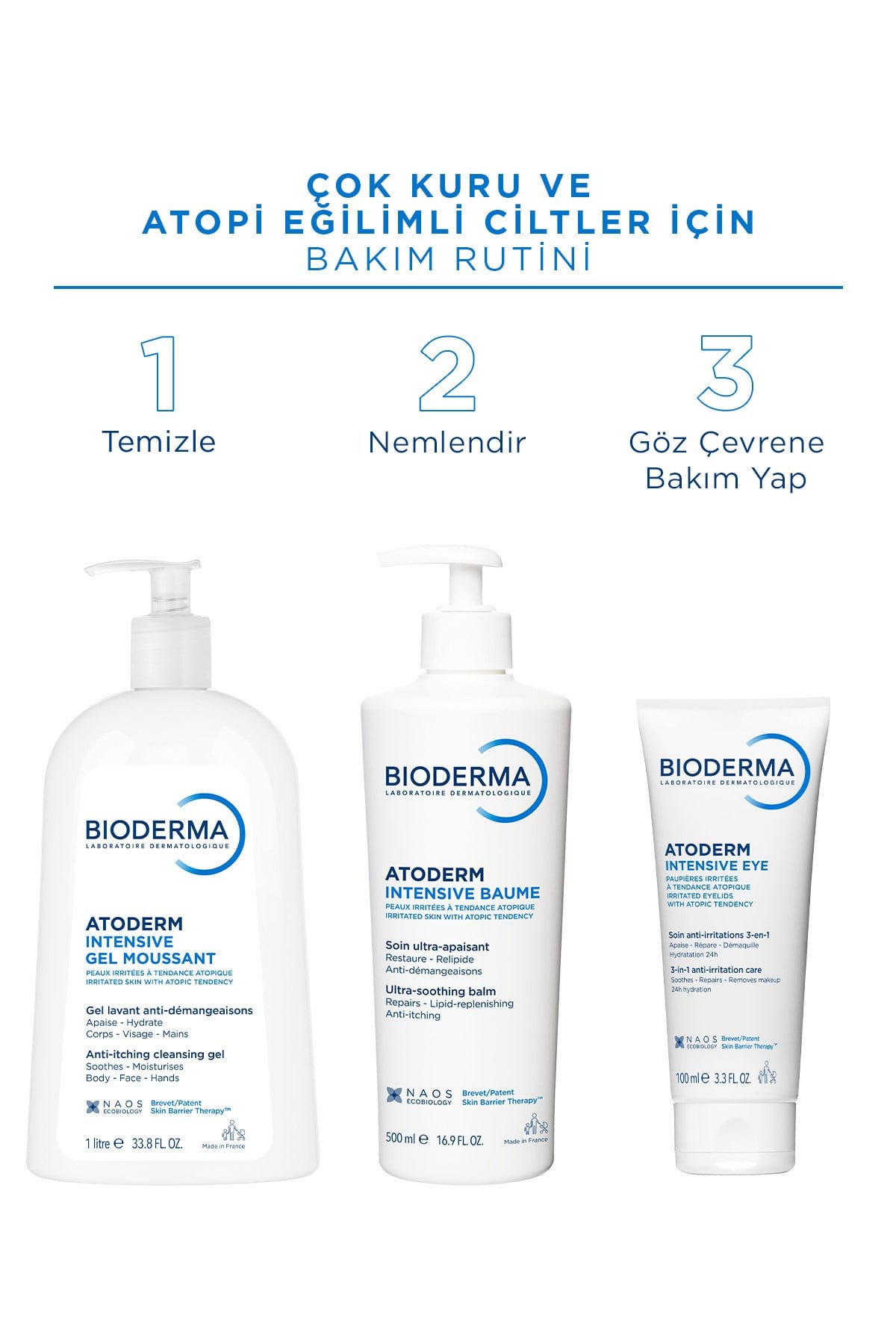 Atoderm Intensive Eye Kuru, Atopi Eğilimli Cilt Hyalüronik Asit İçeren Nemlendirici Göz Kremi 100ml