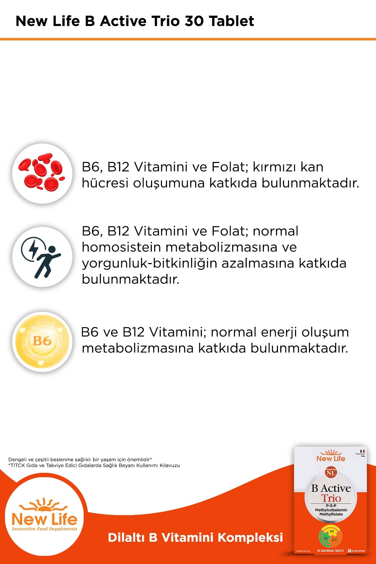 B Active Trio 30 Tablet - P5P - Metilkobalamin - Metilfolat