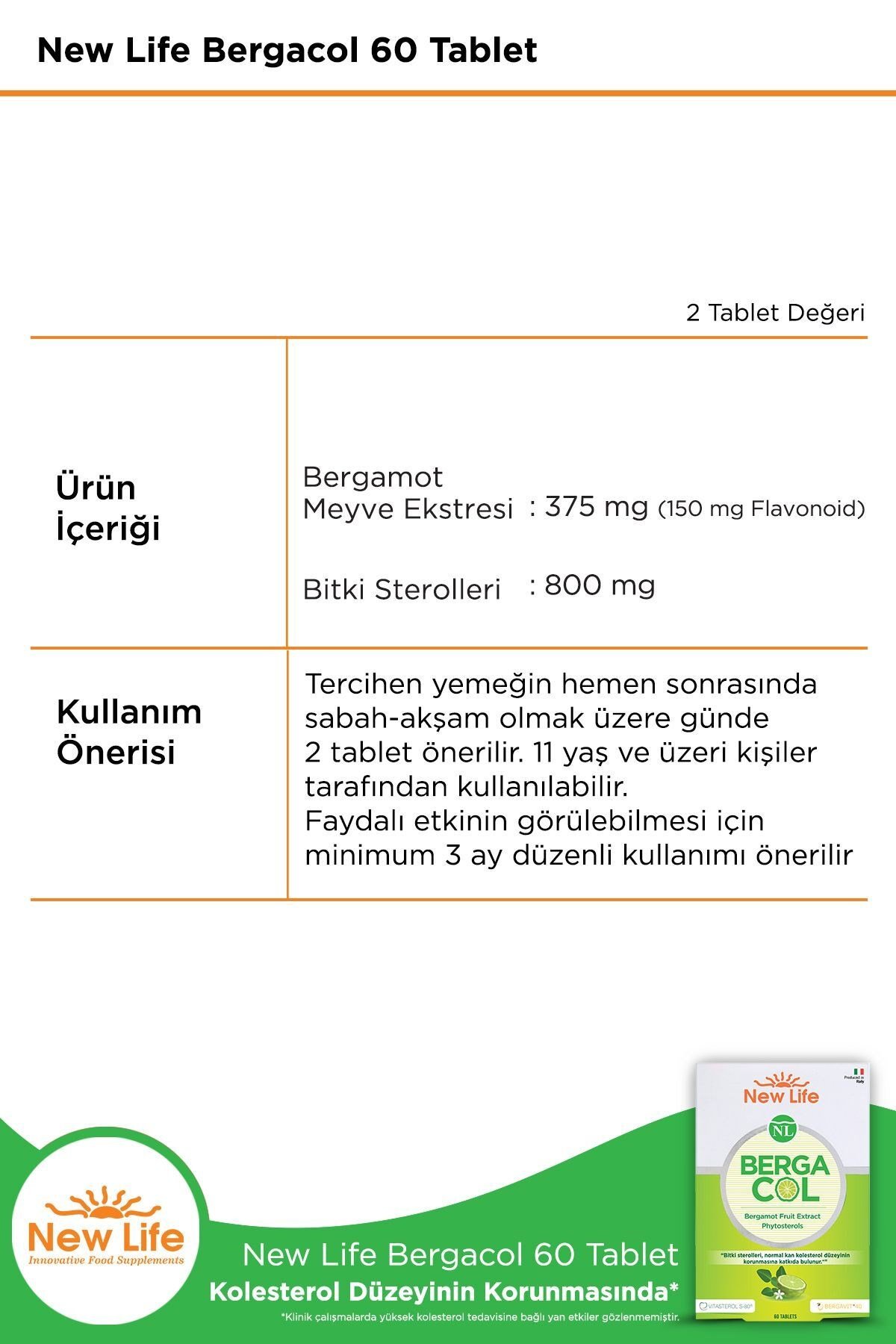 Bergacol 60 Tablet Bergamot Meyve Ekstresi + Bitki Sterolleri