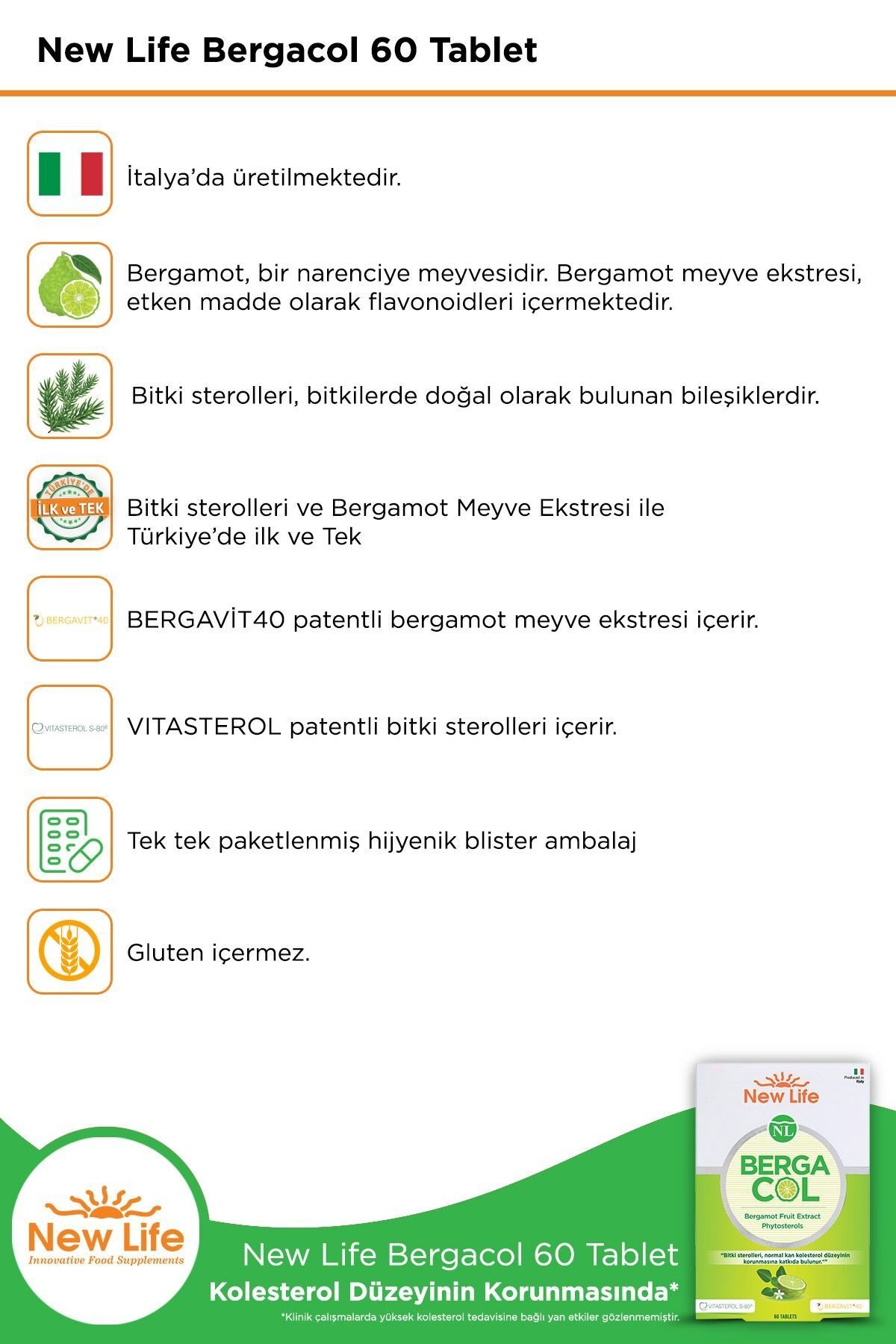 Bergacol 60 Tablet Bergamot Meyve Ekstresi + Bitki Sterolleri