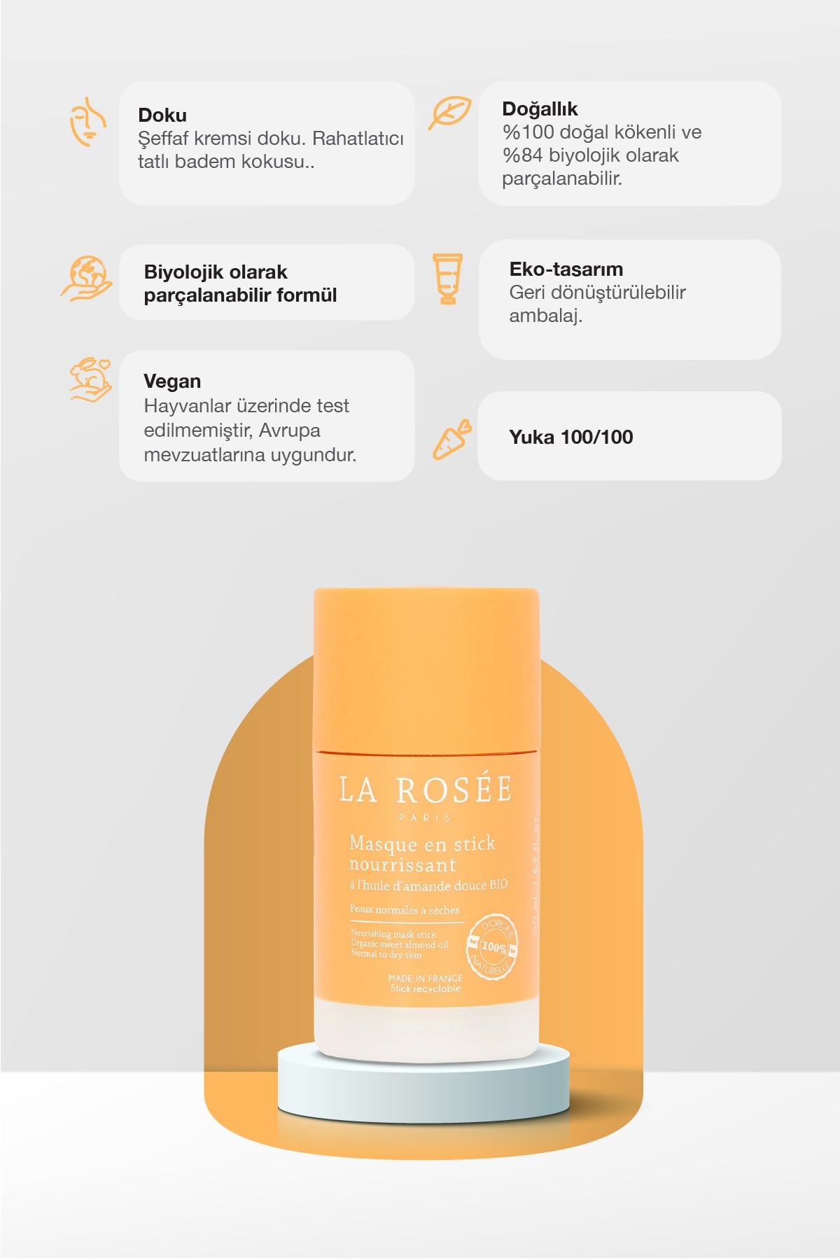 BESLEYİCİ STİCK MASKE Organik Tatlı Badem Yağı İçeren 50 mL