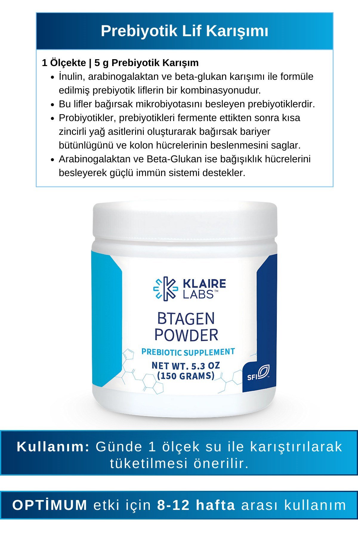 Btagen® Prebiotic Powder 150 g – Prebiyotik Gıda Takviyesi