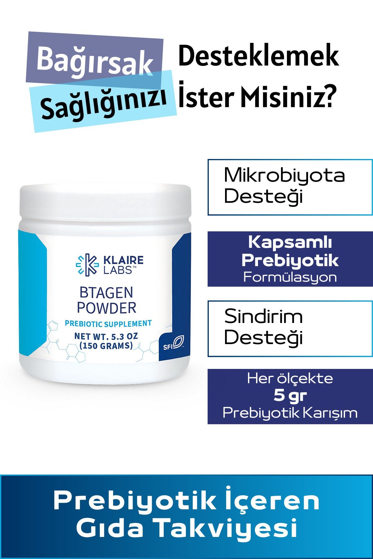 Btagen® Prebiotic Powder 150 g – Prebiyotik Gıda Takviyesi