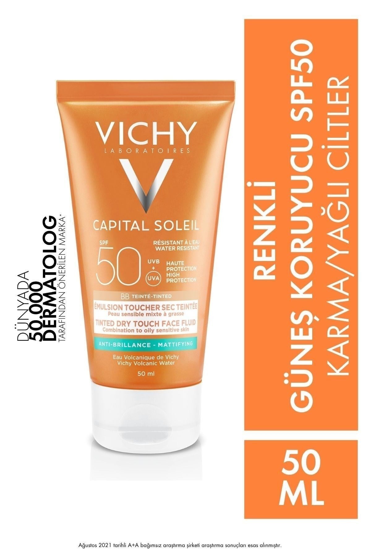 Capital Soleil SPF50+ Yağlı Ciltler İçin Renkli Yüksek Korumalı Yüz Güneş Kremi 50ml 333787132