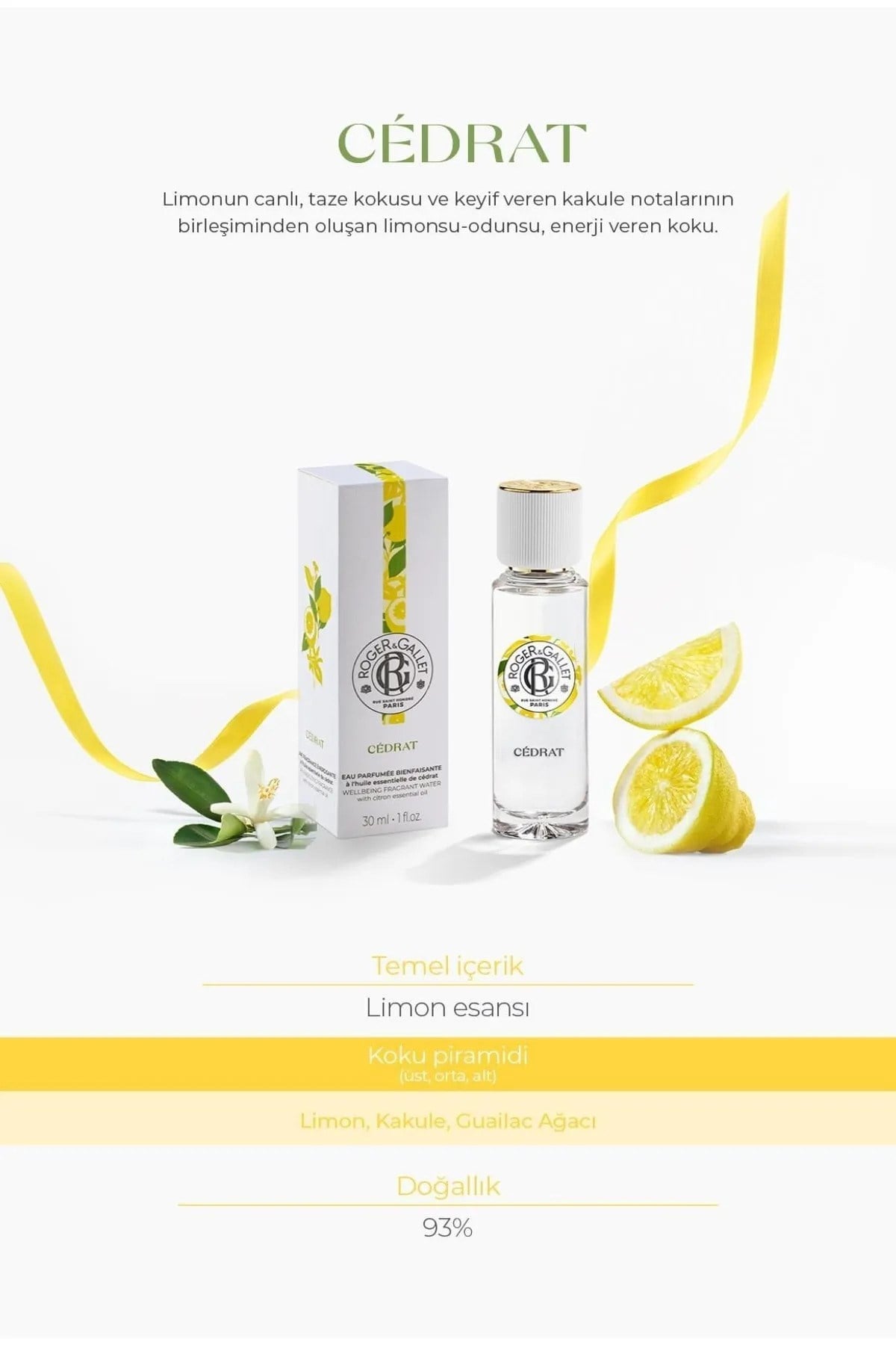 Cédrat Doğal Limon ve Kakule Özlü Turunçgil Parfüm EDT 30 ml