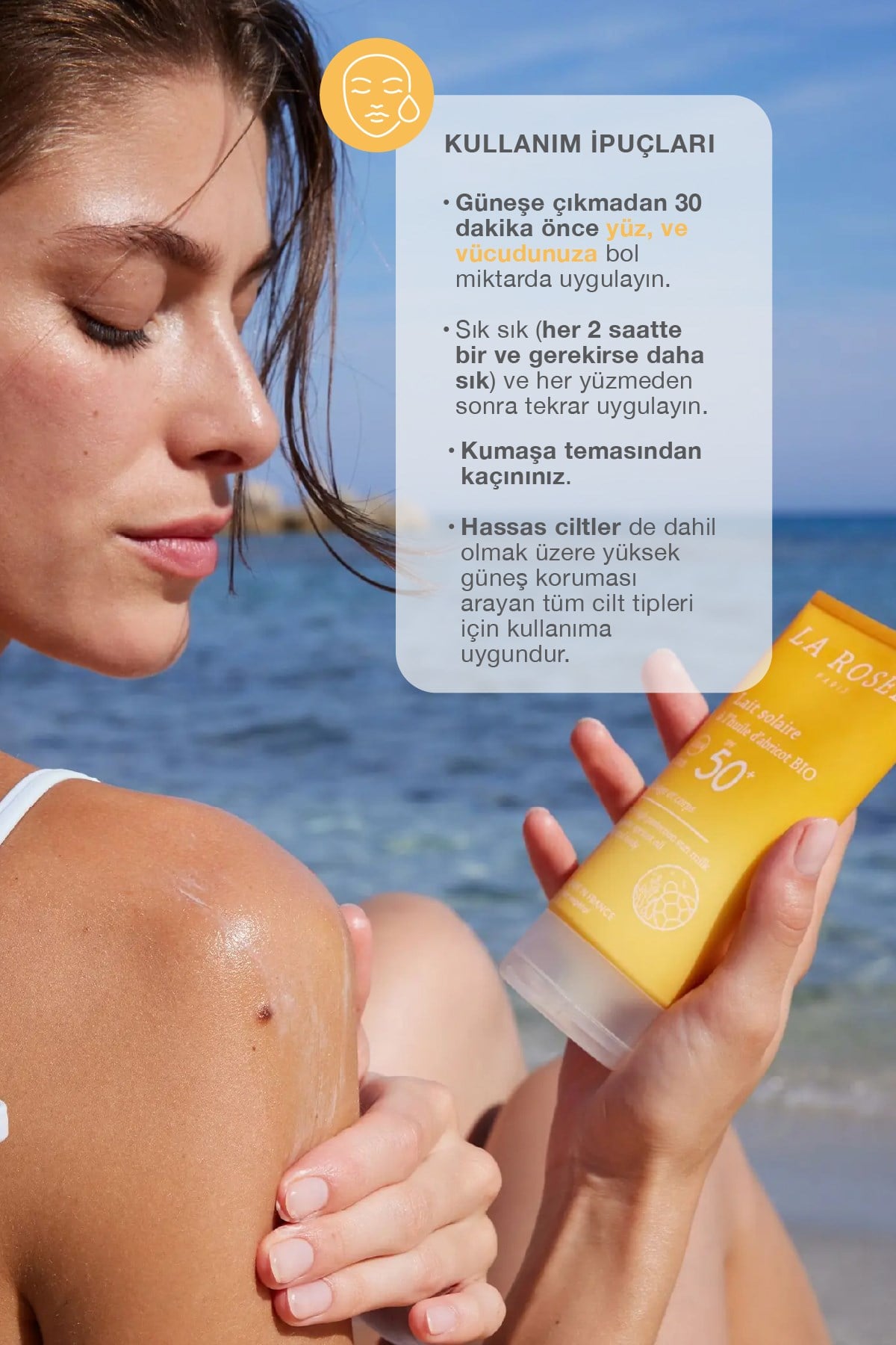 ÇOK YÜKSEK KORUMA SAĞLAYAN GÜNEŞ KORUYUCU SÜT Organik Kayısı Yağı İçeren SPF 50+ 150 Ml