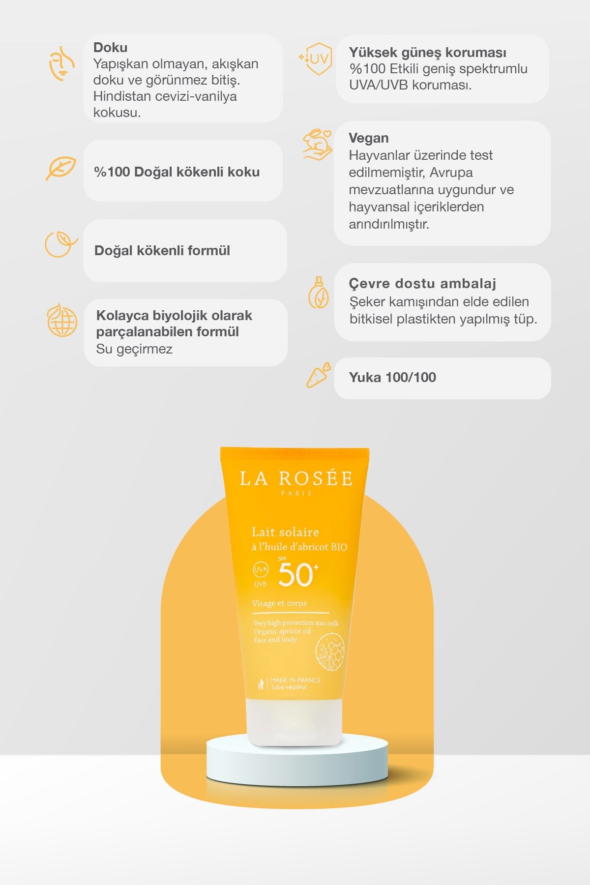 ÇOK YÜKSEK KORUMA SAĞLAYAN GÜNEŞ KORUYUCU SÜT Organik Kayısı Yağı İçeren SPF 50+ 150 Ml