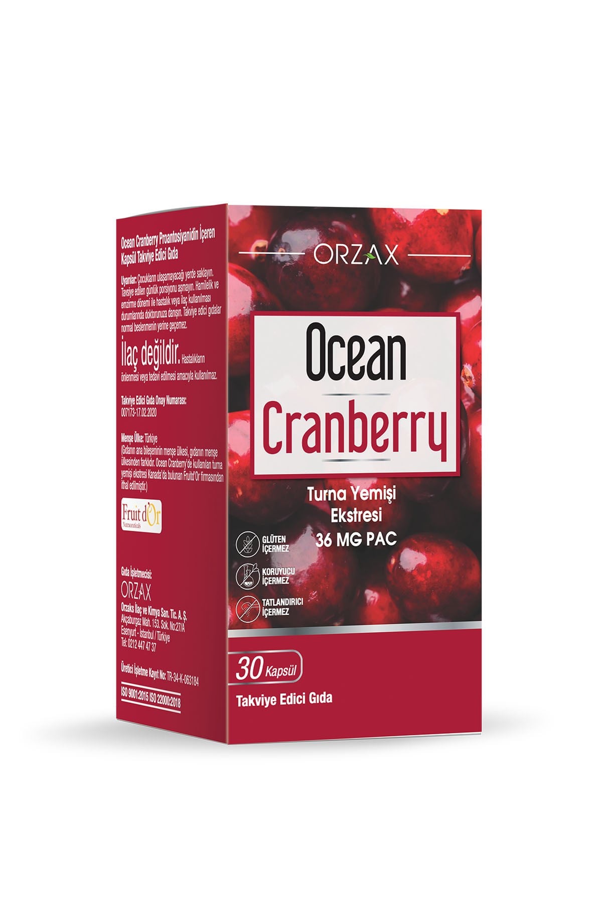 Cranberry - Turna Yemişi Ekstresi Proantosiyanidin (PAC) İçeren Takviye Edici Gıda- 30 Kapsül