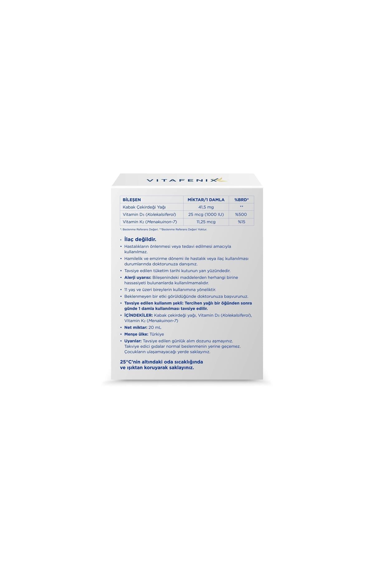 D3 K2 Ve Kabak Çekirdeği Yağı Içeren Vitamin 1000 Iu 20 ml Damla