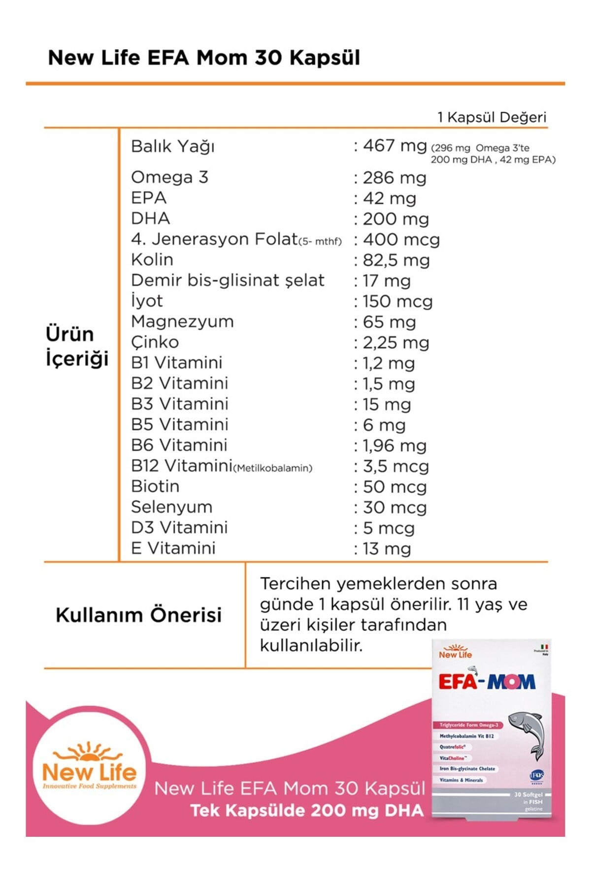 EFA Mom 30 Kapsül Omega 3 - Multivitamin ve Mineraller