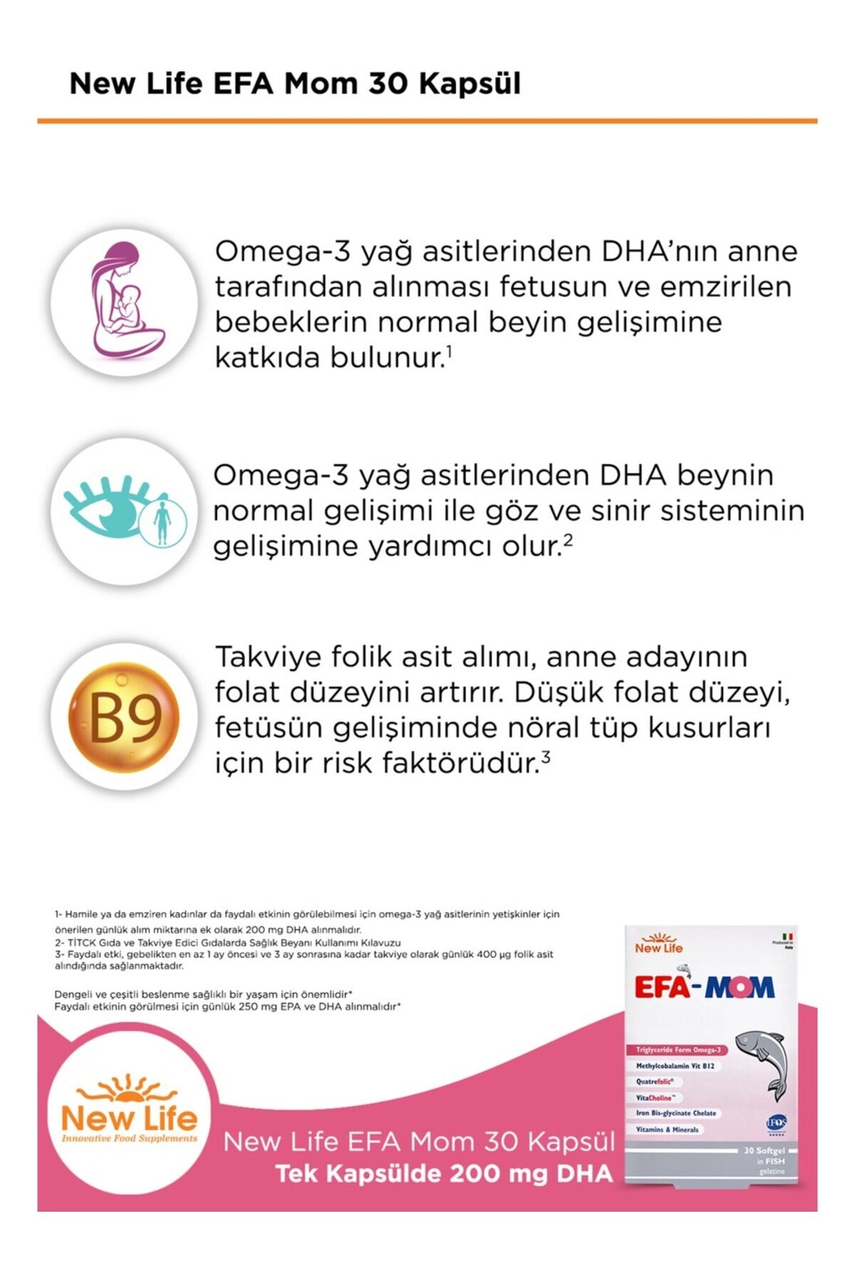 EFA Mom 30 Kapsül Omega 3 - Multivitamin ve Mineraller