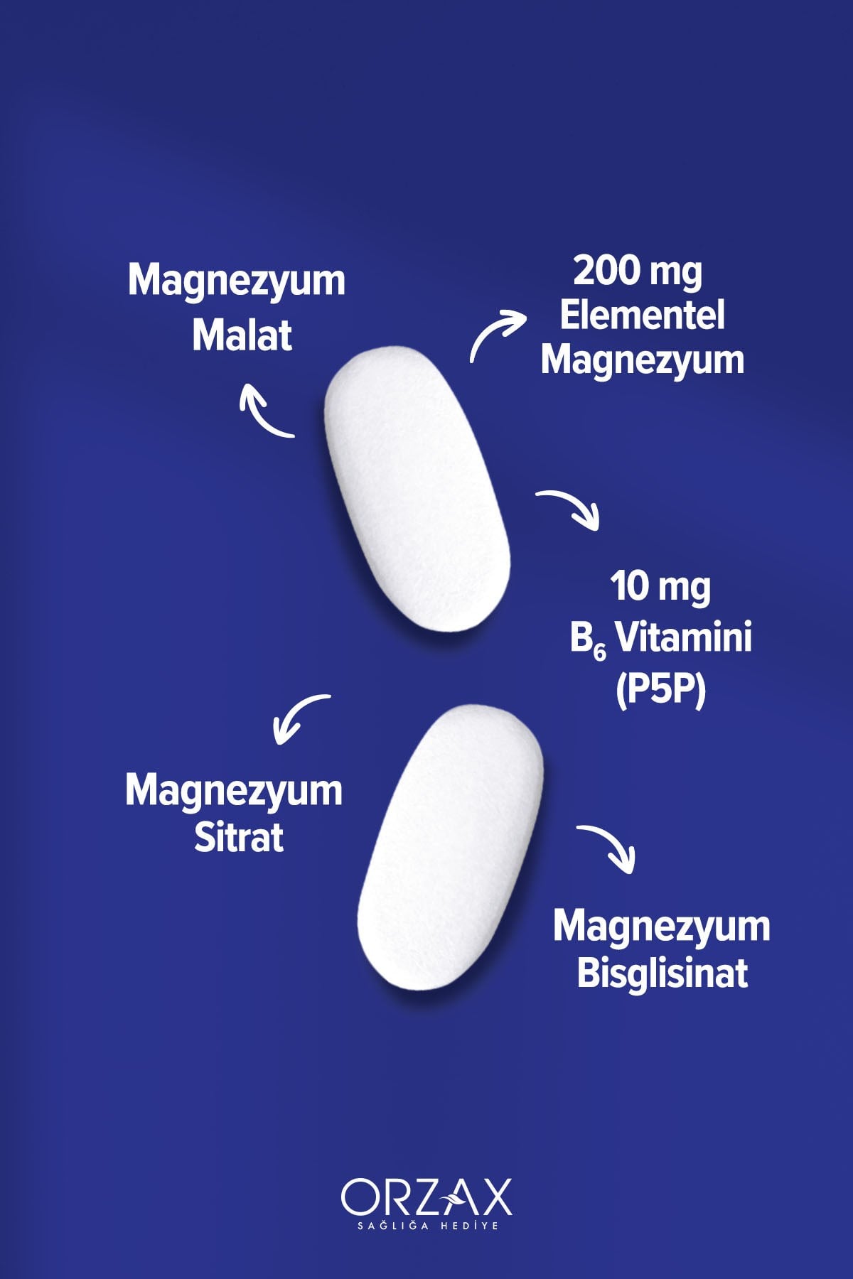 ExtraMag Üçlü Kombinasyon Magnezyum 200 mg Takviye Edici Gıda 60 Tablet