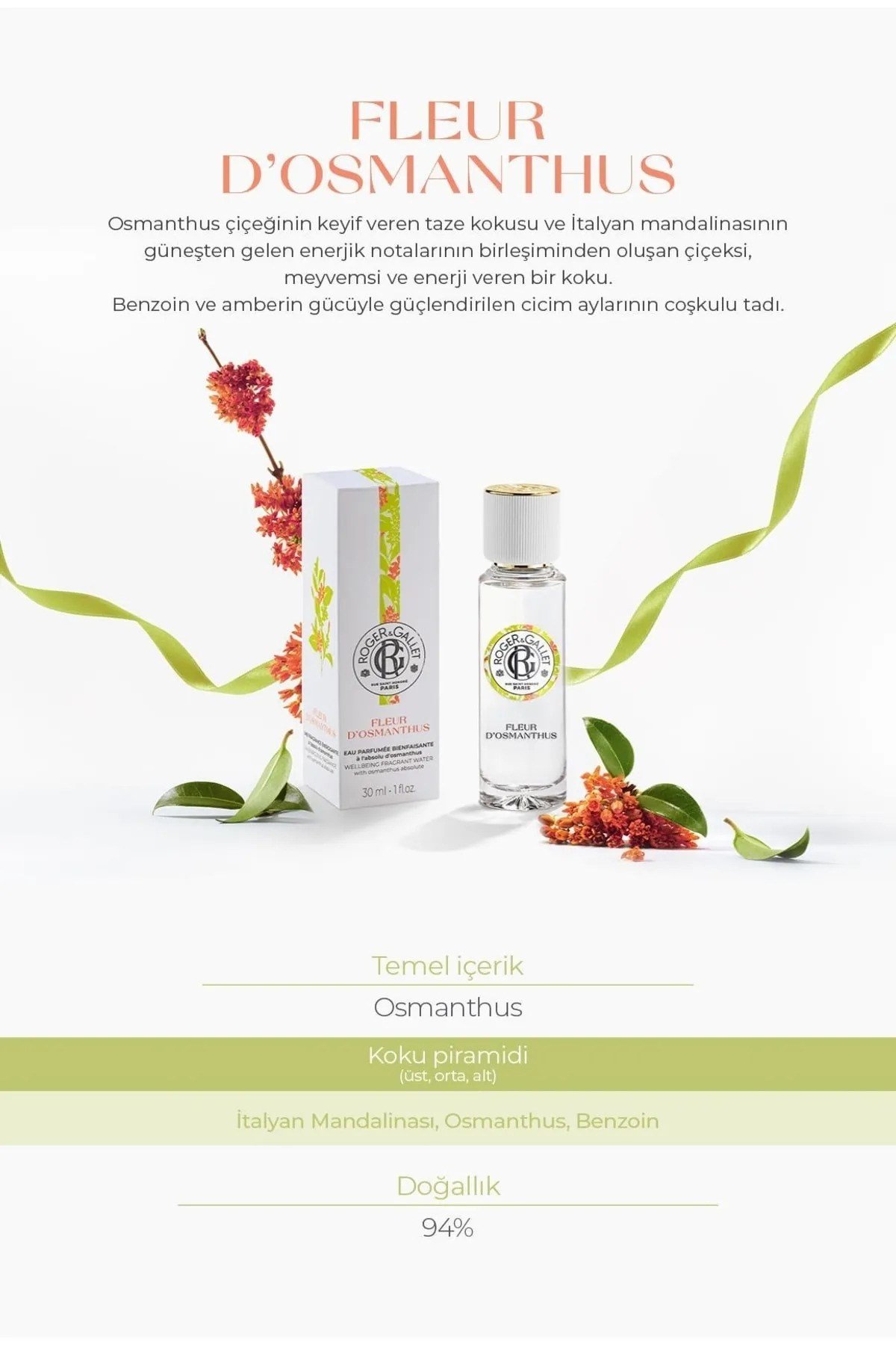 Fleur d’Osmanthus Doğal Osmanthus ve Mandalina Özlü Çiçeksi- Meyvemsi Parfüm EDT 30 ml
