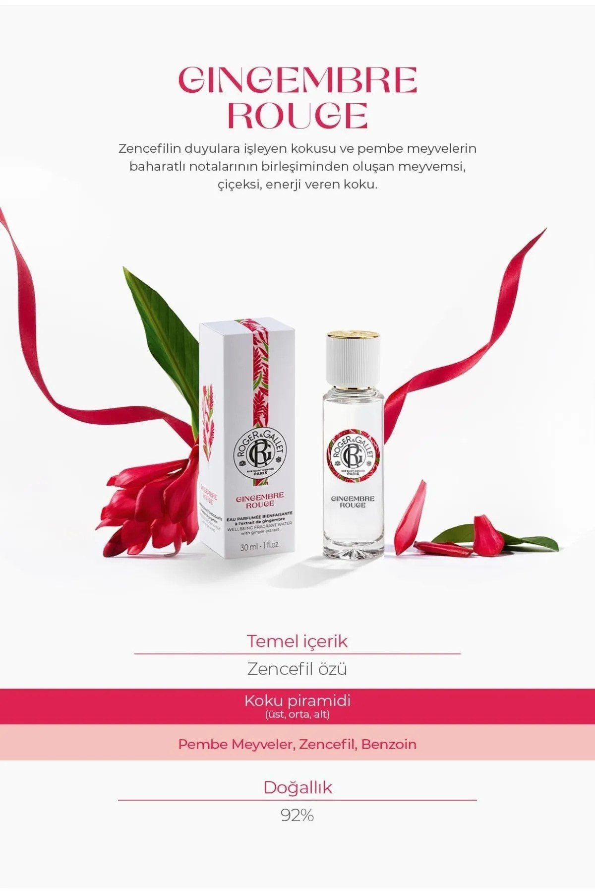 Gingembre Rouge Doğal Zencefil ve Pembe Meyve Özlü Çiçeksi Parfüm EDT 30 ml