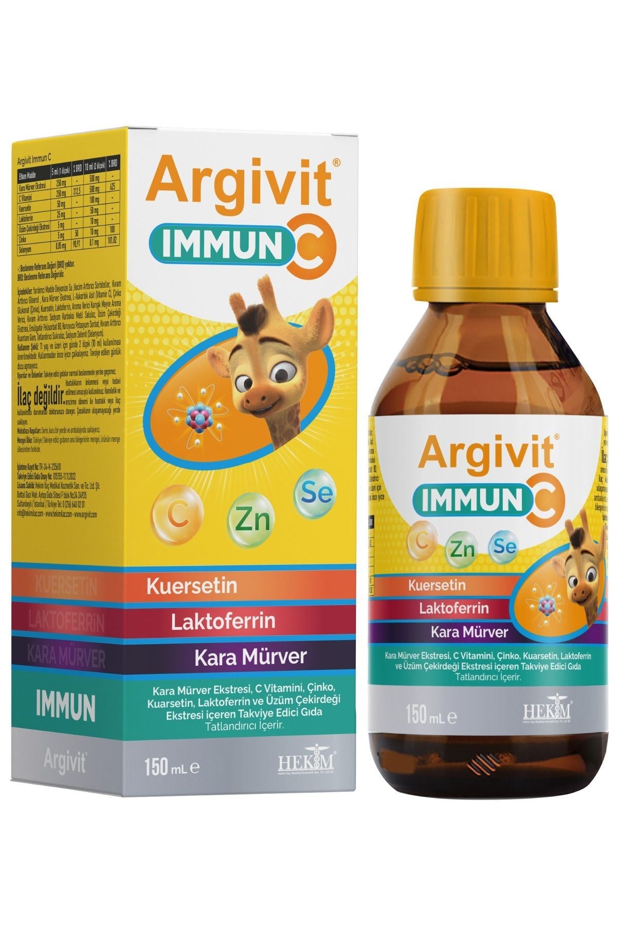 Immun C Şurup - Kara Mürver, C Vitamini, Çinko, Kuersetin, Laktoferrin Içeren Şurup 150 ml 8