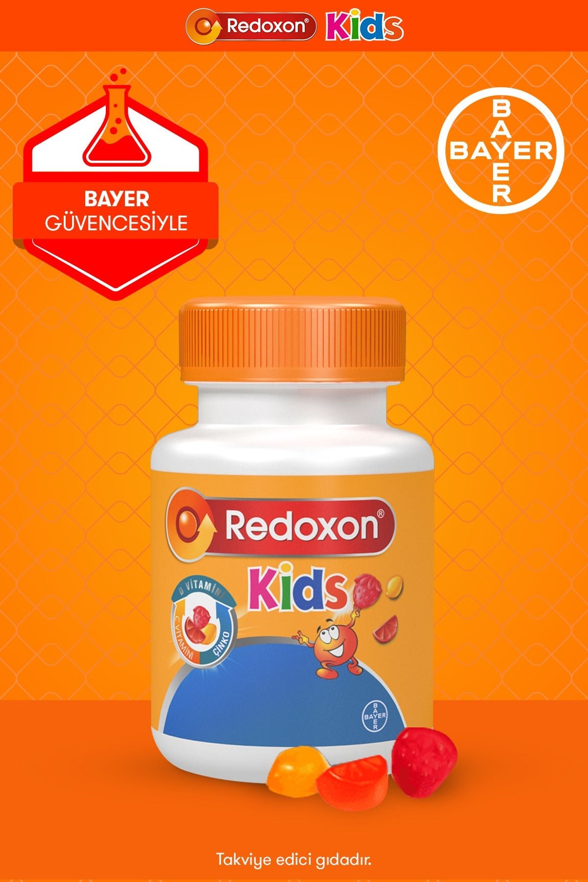 Kids Çiğnenebilir C Vitamini, D Vitamini ve Çinko Takviye Edici Gıda 60 adet