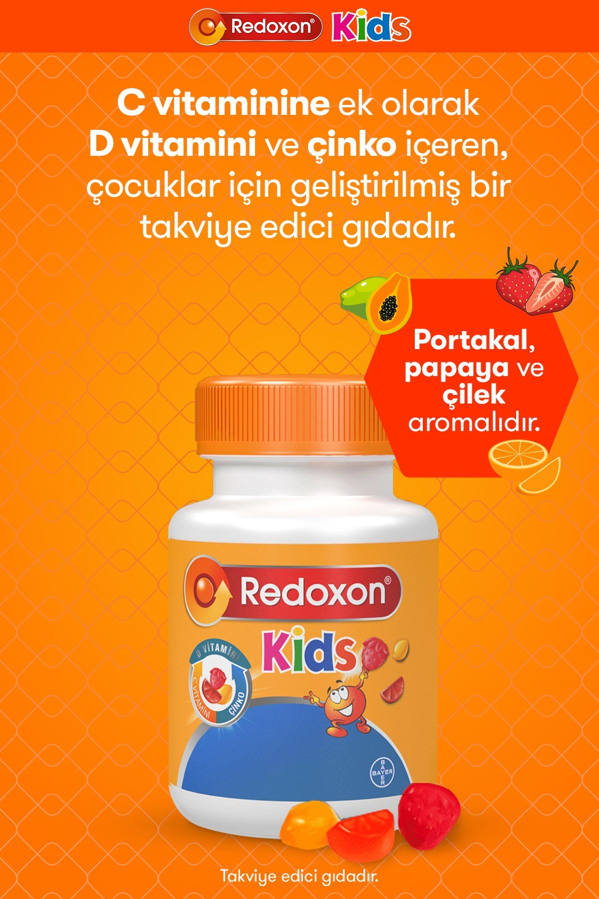 Kids Çiğnenebilir C Vitamini, D Vitamini ve Çinko Takviye Edici Gıda 60 adet