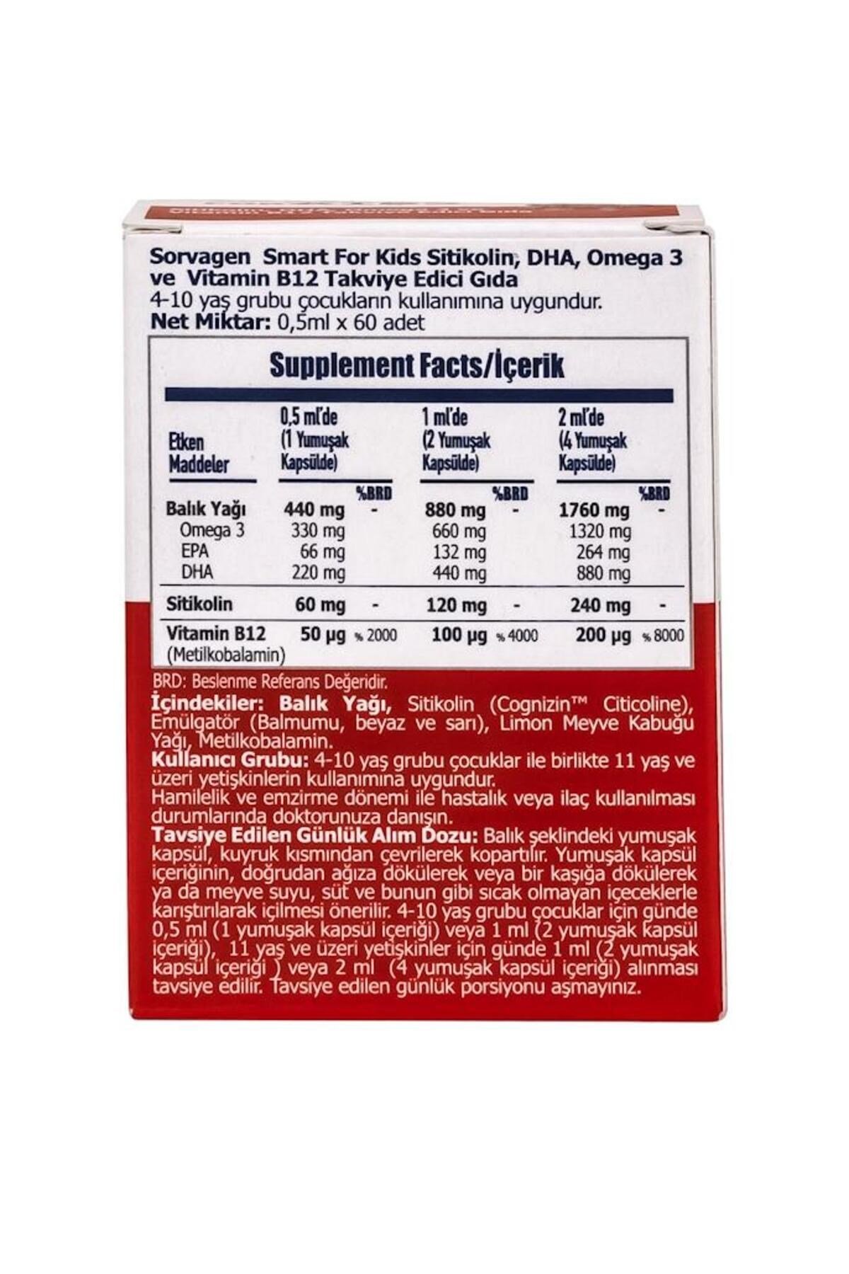 KIDS (Çocuklar için) SİTİKOLİN, DHA OMEGA 3 NORVEÇ BALIK YAĞI, B12 60 KAPSÜL