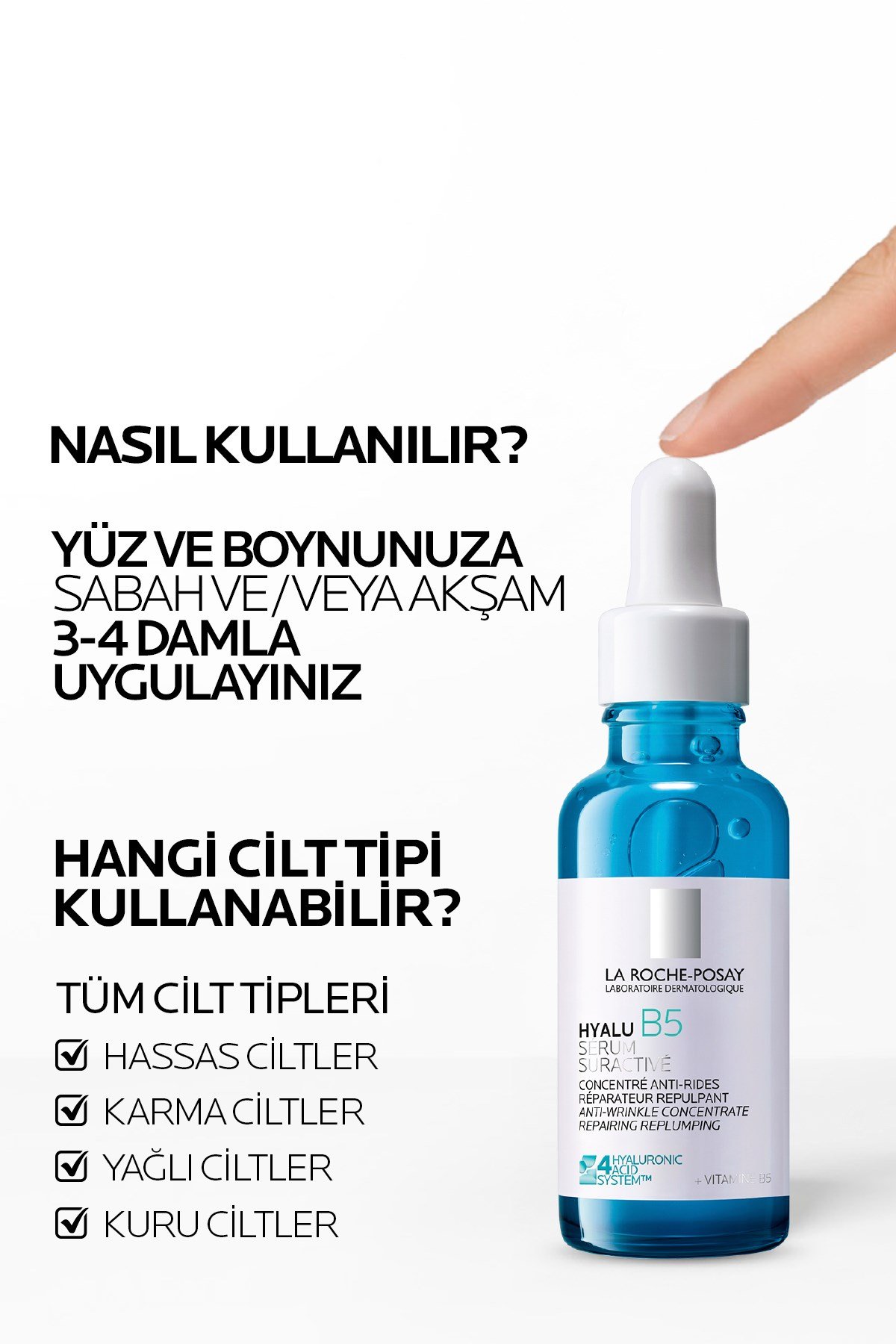 Kırışıklık Karşıtı ve Dolgunlaştırıcı Hyalüronik Asit İçeren Hyalu B5 Serum 30 ml