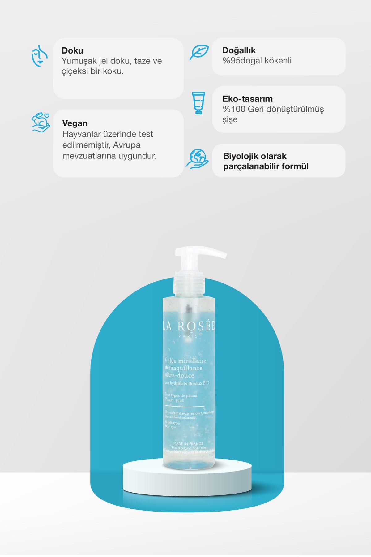 MAKYAJ TEMİZLEYİCİ MİSEL JEL Organik Çiçek Solüsyonları İçeren - 195 mL