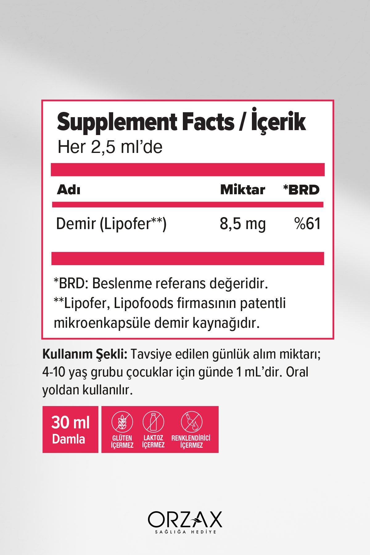 Microfer Demir Takviye Edici Gıda (Lipofer: Patentli Mikroenkapsüle Demir Kaynağı) - Damla - 30 ml