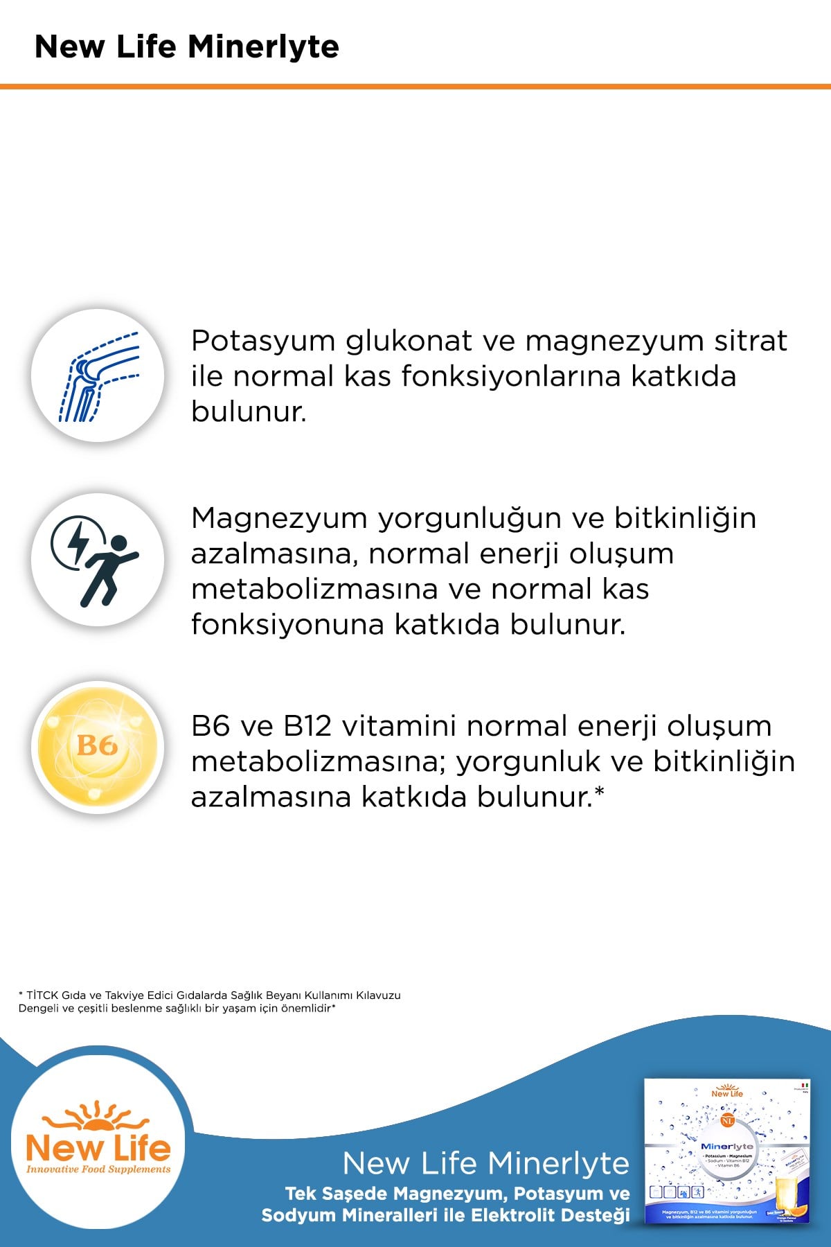 Minerlyte 12 Saşe Elektrolit Çözeltisi - Magnezyum - Potasyum - Sodyum - B12 Vitamini - B6 Vitamini