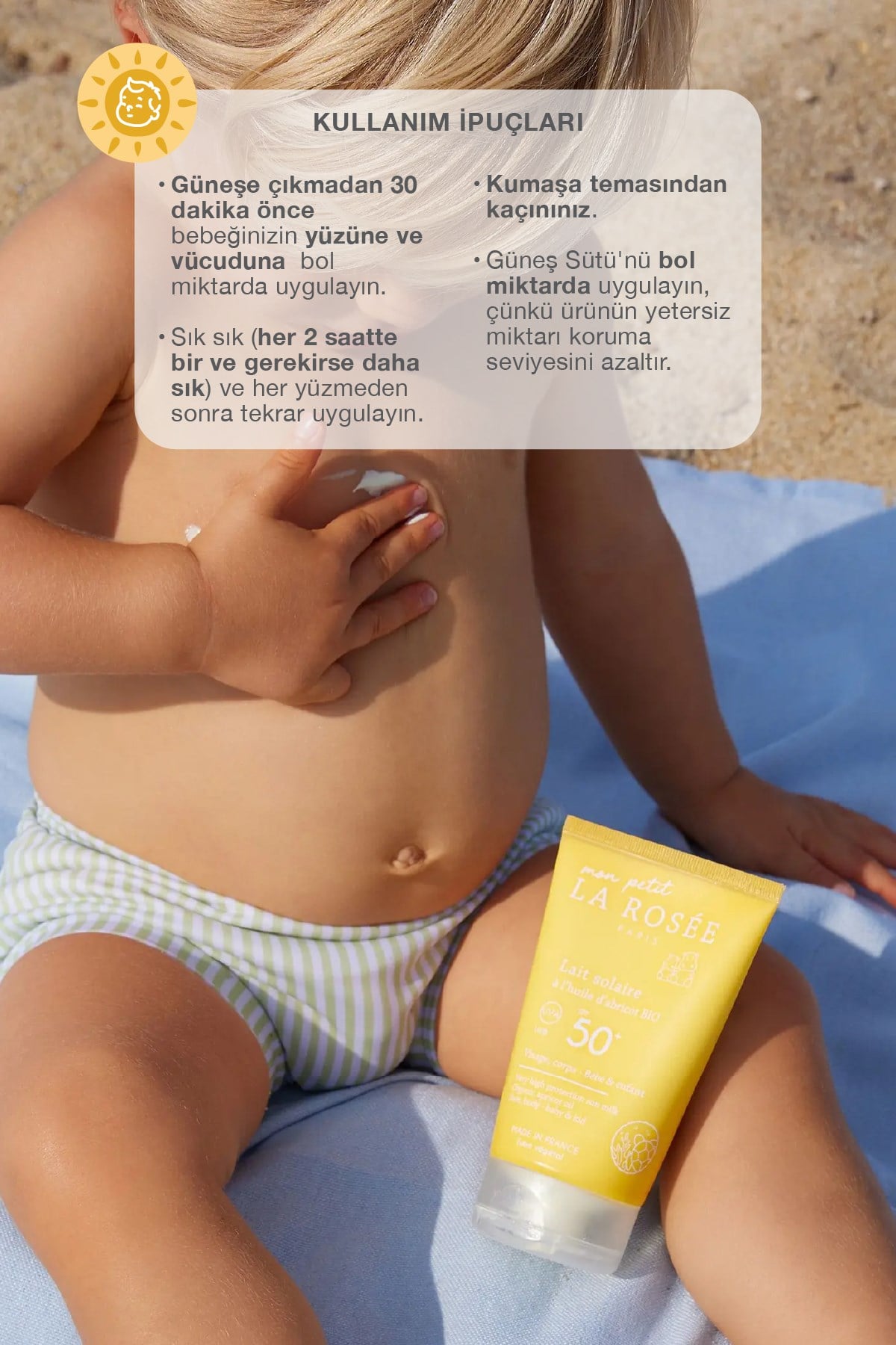 Mon Petit ÇOK YÜKSEK KORUMALI ÇOÇUK GÜNEŞ KORUYUCU SÜT Organik Kayısı Yağı İçeren SPF 50+ 125 mL