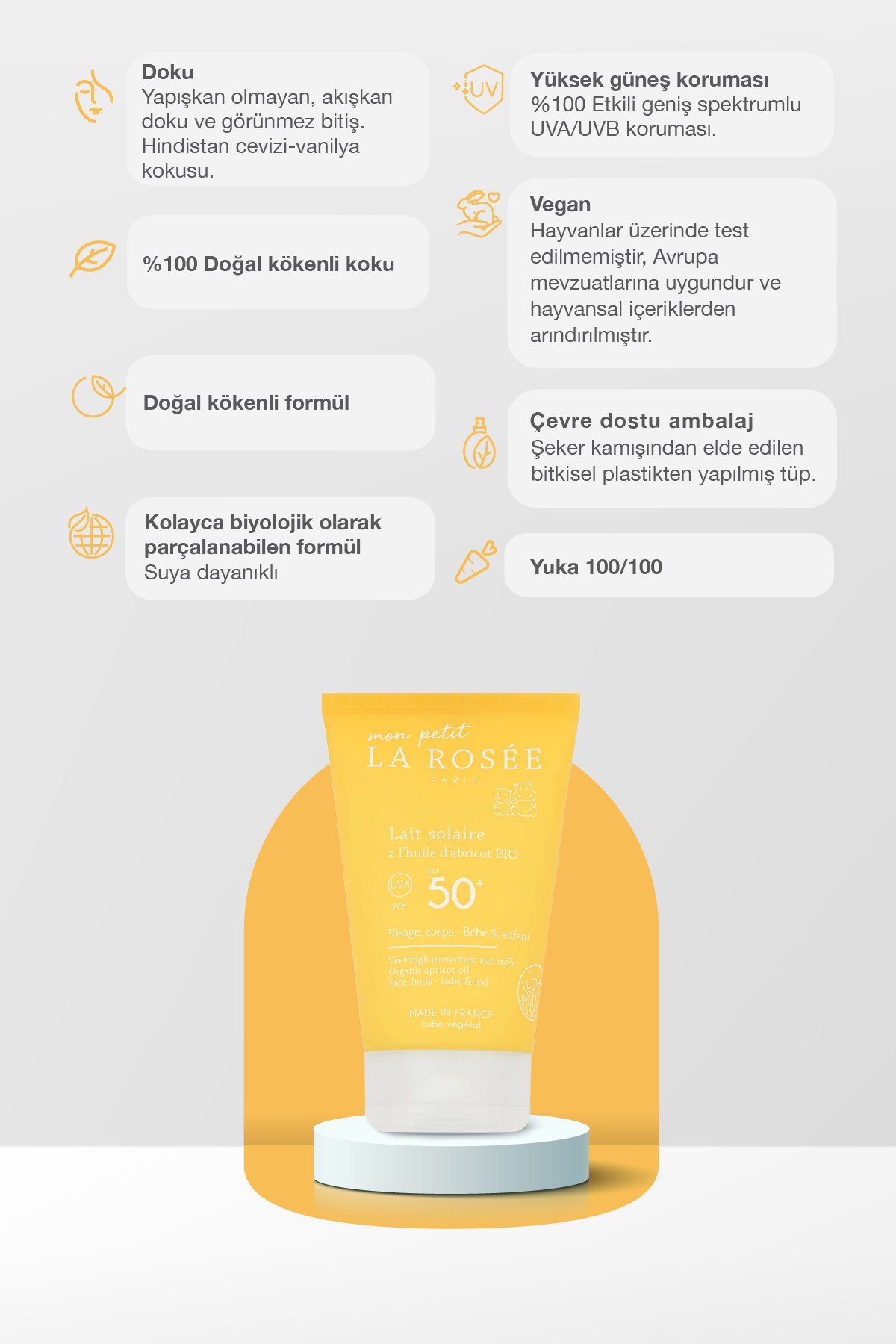 Mon Petit ÇOK YÜKSEK KORUMALI ÇOÇUK GÜNEŞ KORUYUCU SÜT Organik Kayısı Yağı İçeren SPF 50+ 125 mL