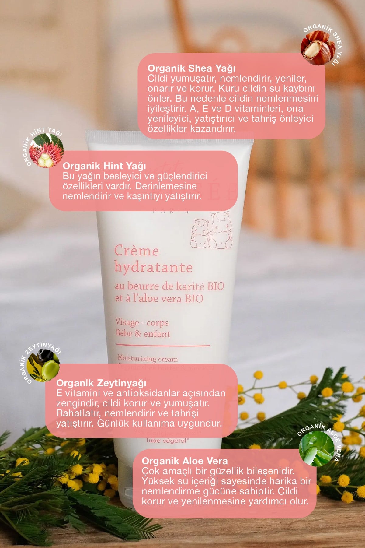 Mon Petit NEMLENDİRİCİ KREM Organik Shea Yağı ve Aloe Vera İçeren - 200 mL