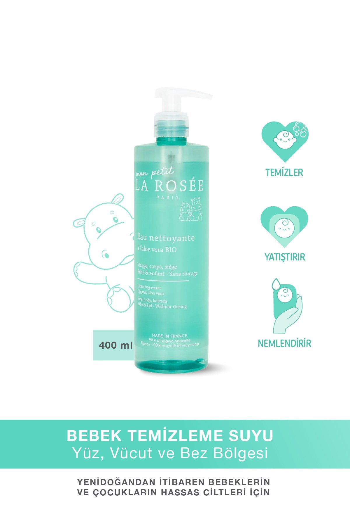 Mon Petit TEMİZLEME SUYU Organik Aloe Vera İçeren 400 mL