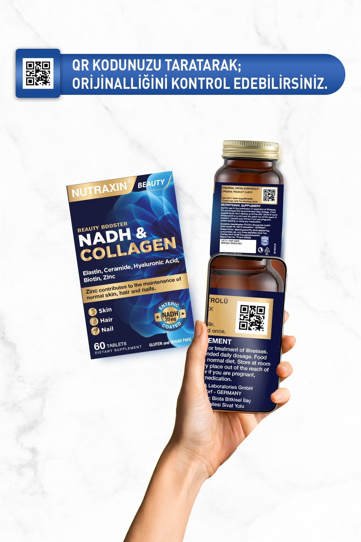 Nadh Collagen 60 Tablet Tip1 Tip3 Hyaluronik Asit, Elastin, Seramid, Resveratrol Glutatyon