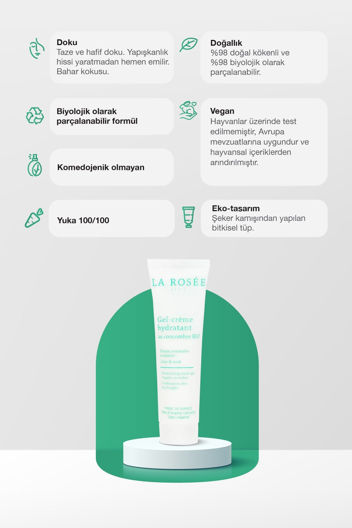 NEMLENDİRİCİ JEL-KREM Organik Salatalık Özü İçeren - 60 mL
